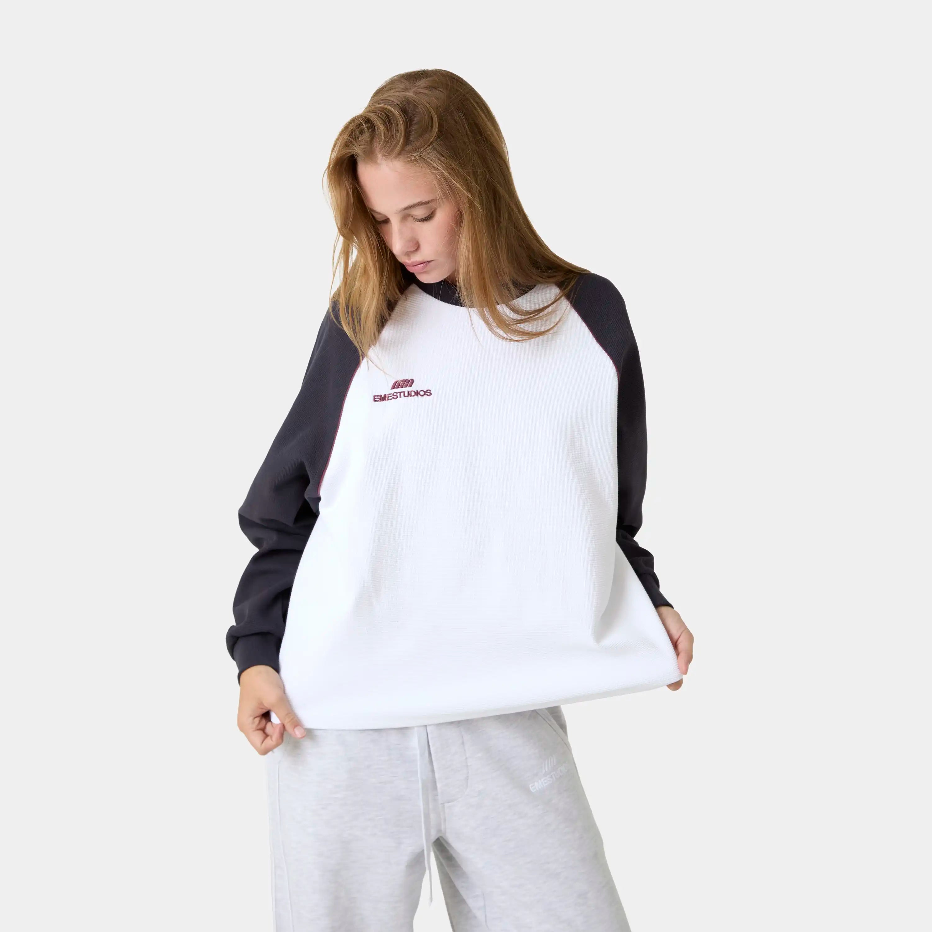 Hanbal Navy Waffle Long Sleeve T-shirts Eme Studios