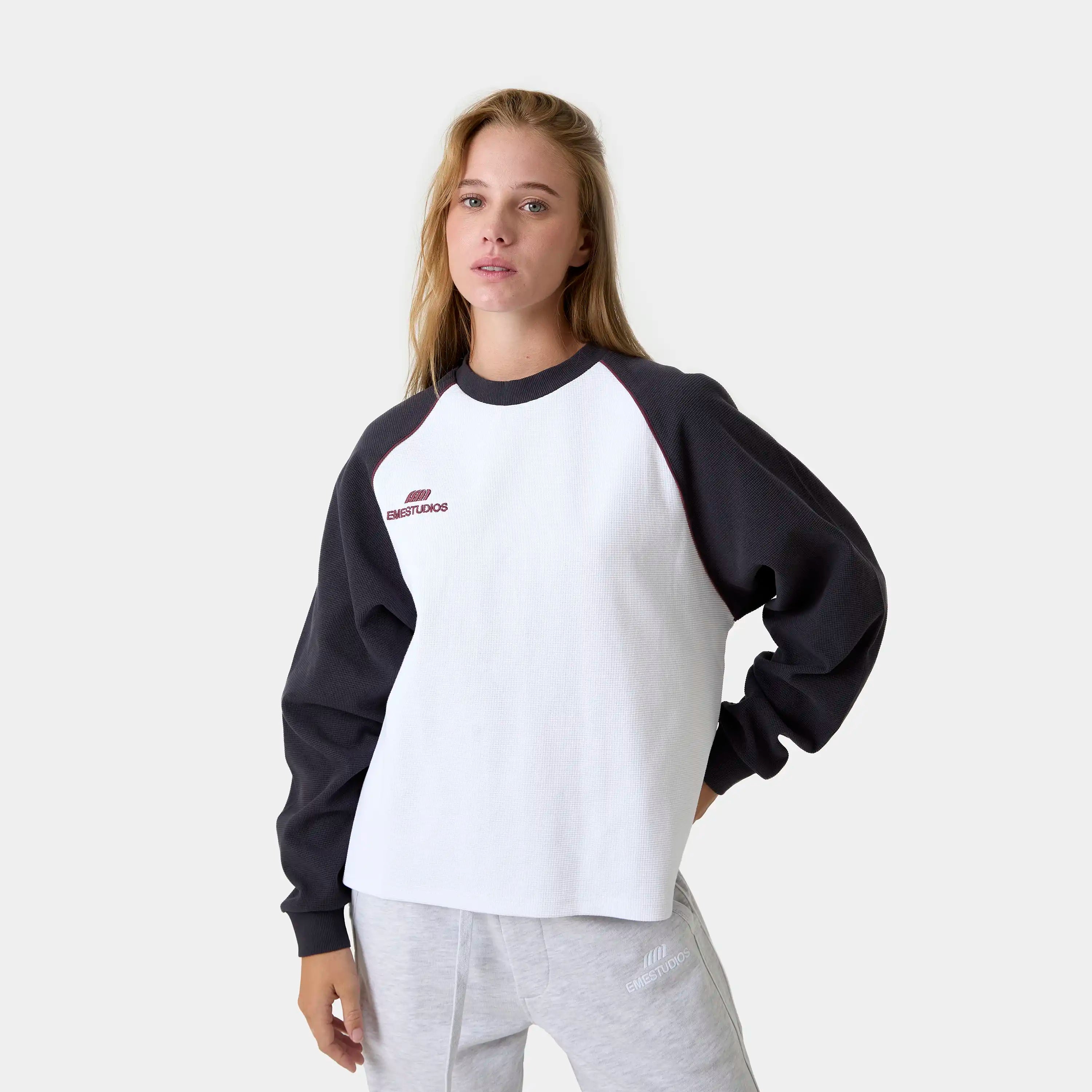 Hanbal Navy Waffle Long Sleeve T-shirts Eme Studios