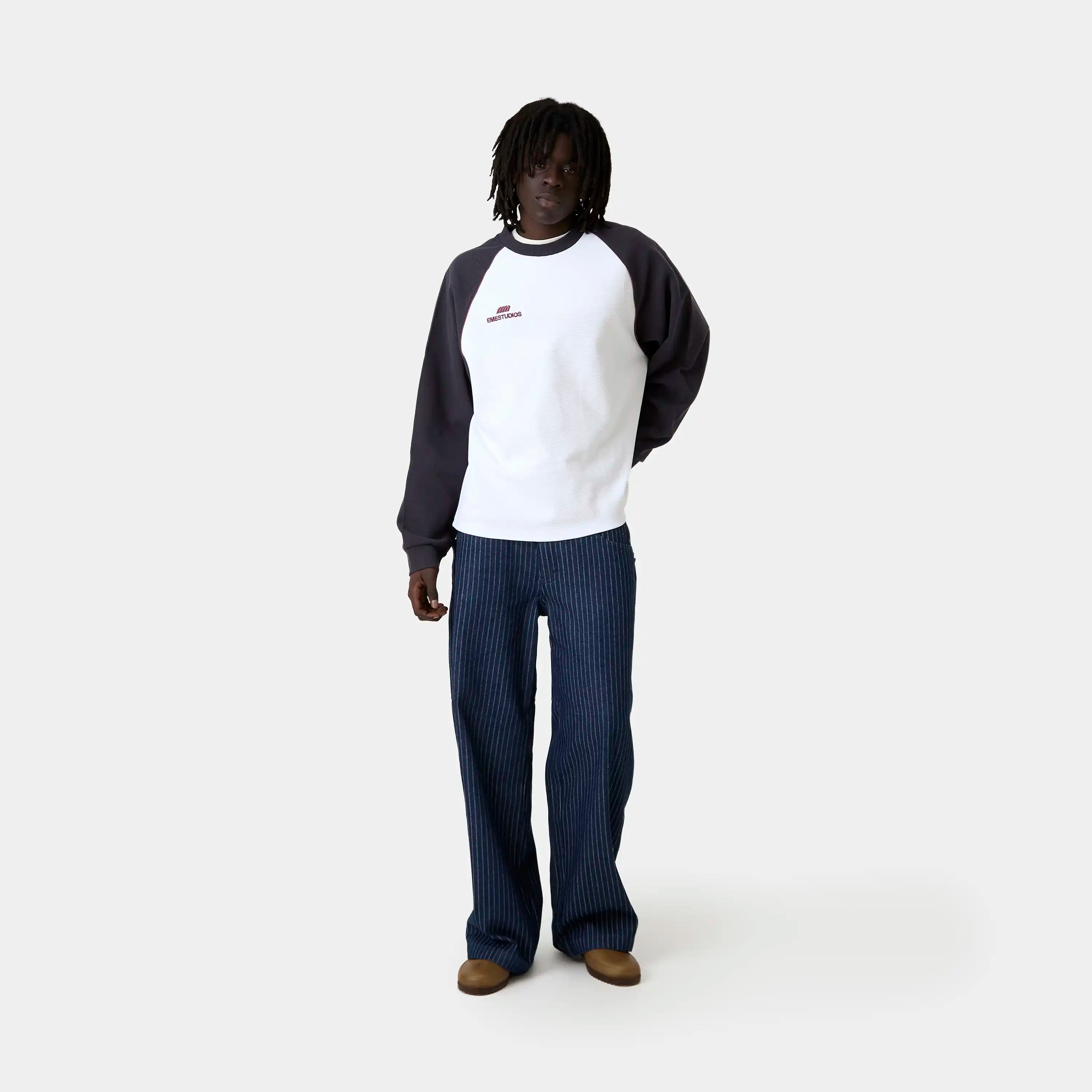 Hanbal Navy Waffle Long Sleeve T-shirts Eme Studios