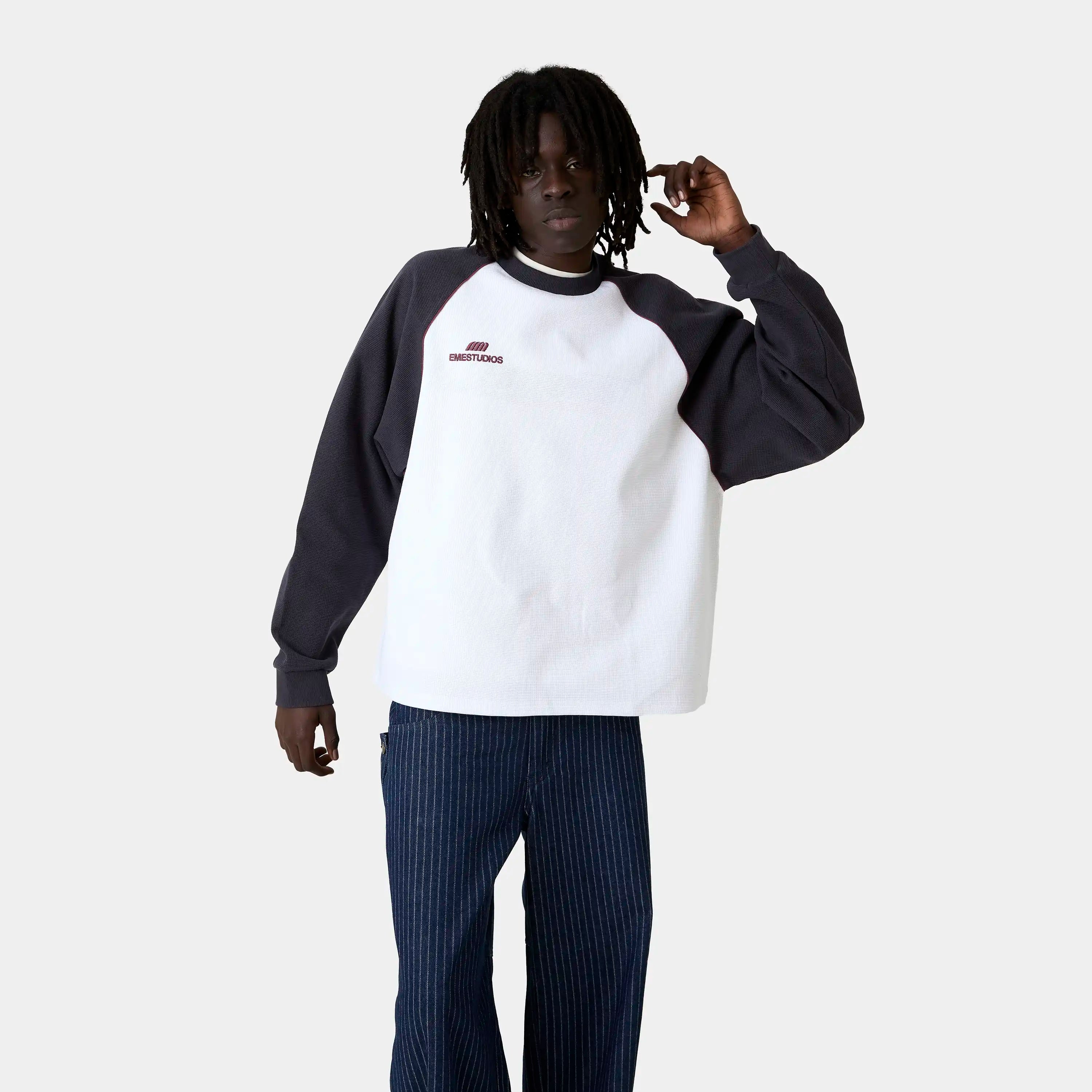 Hanbal Navy Waffle Long Sleeve T-shirts Eme Studios