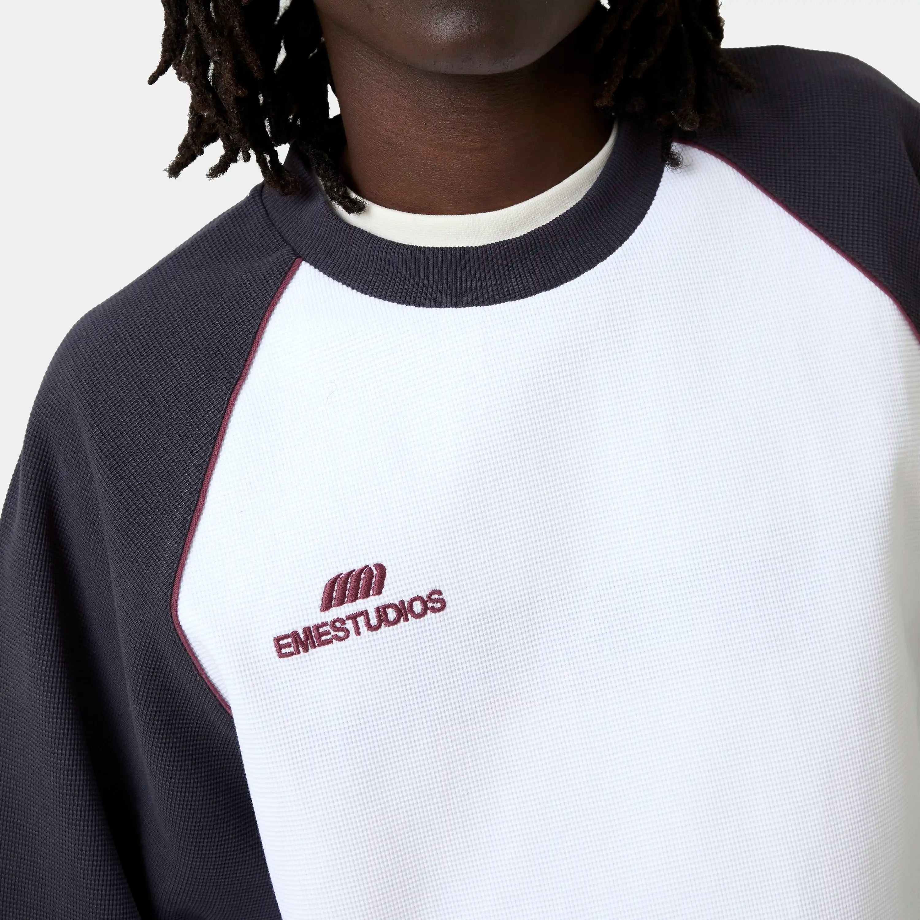 Hanbal Navy Waffle Long Sleeve T-shirts Eme Studios