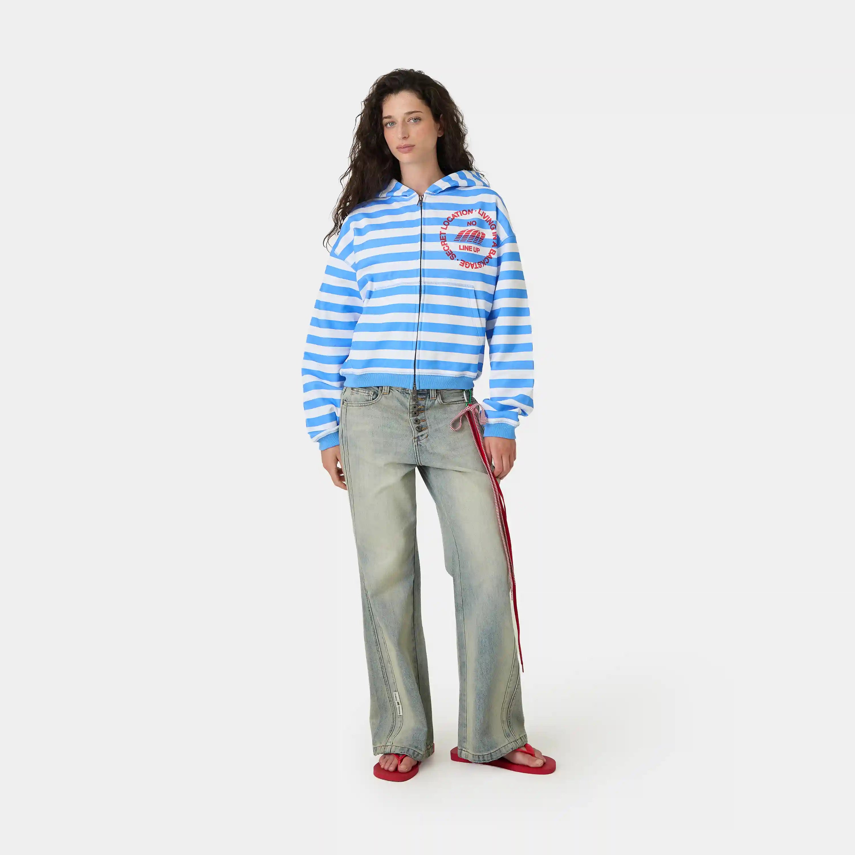 Wander Blue Cropped Boxy Full Zip Hoodies Eme Studios