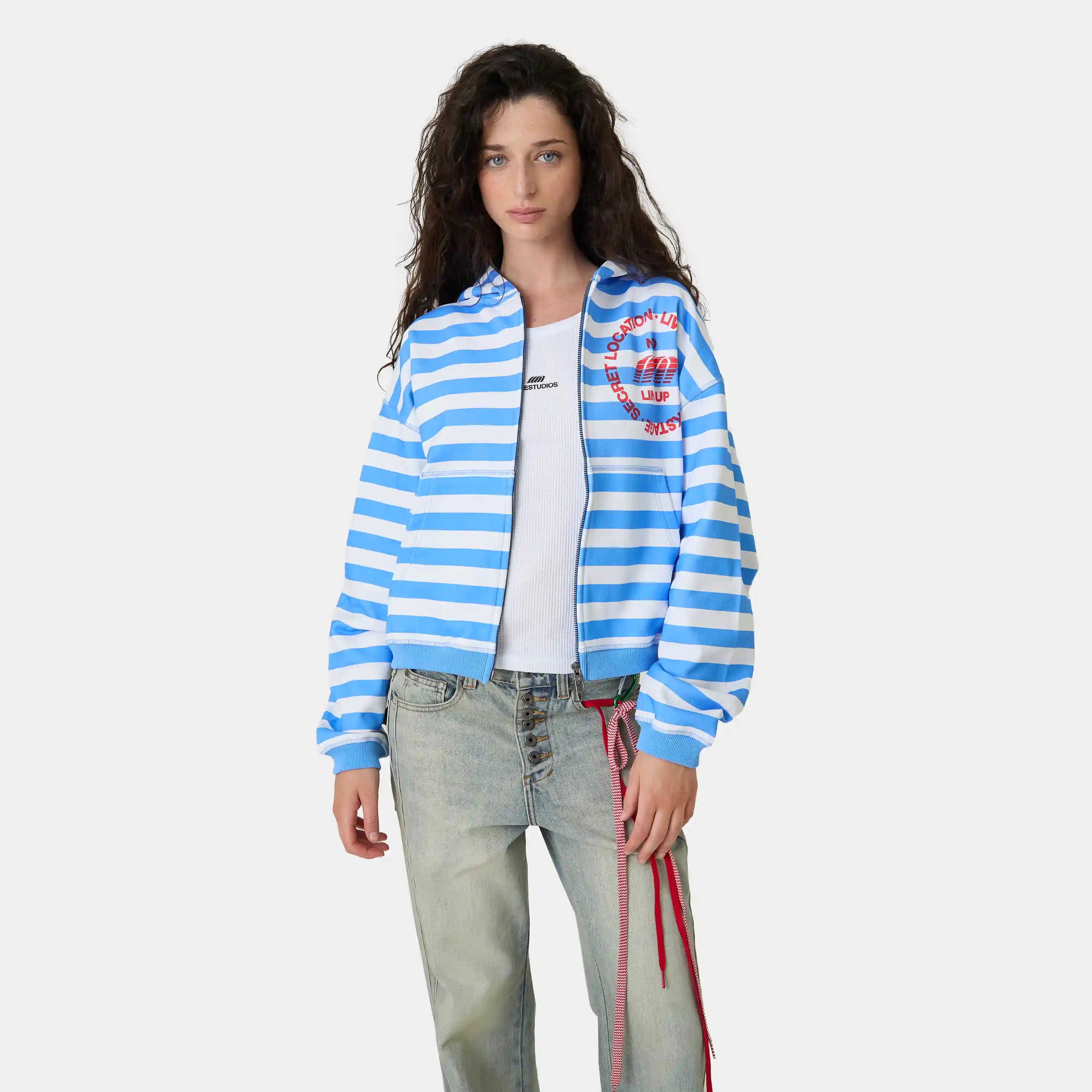 Wander Blue Cropped Boxy Full Zip Hoodies Eme Studios