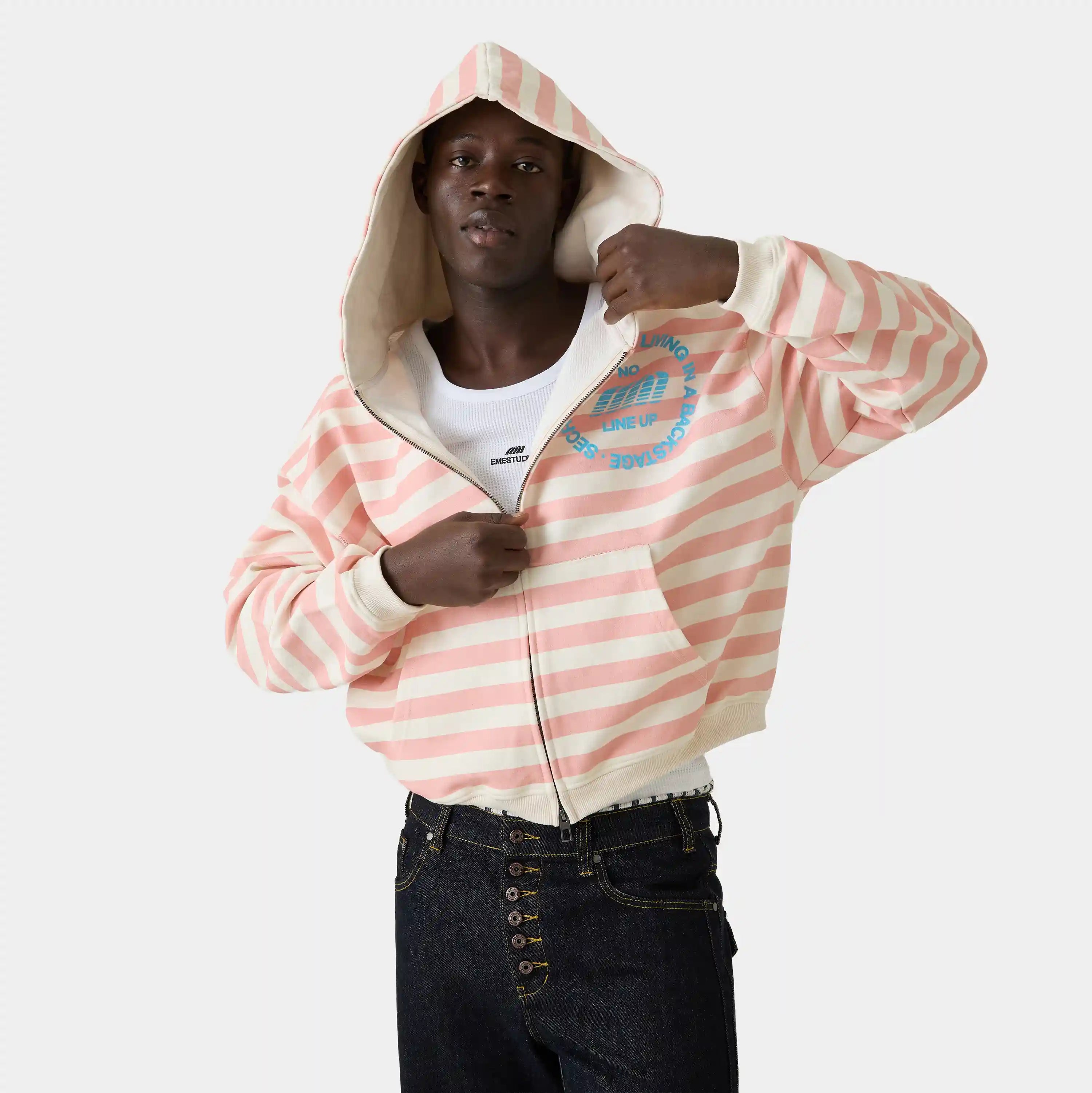 Wander Pink Cropped Boxy Full Zip Hoodies Eme Studios
