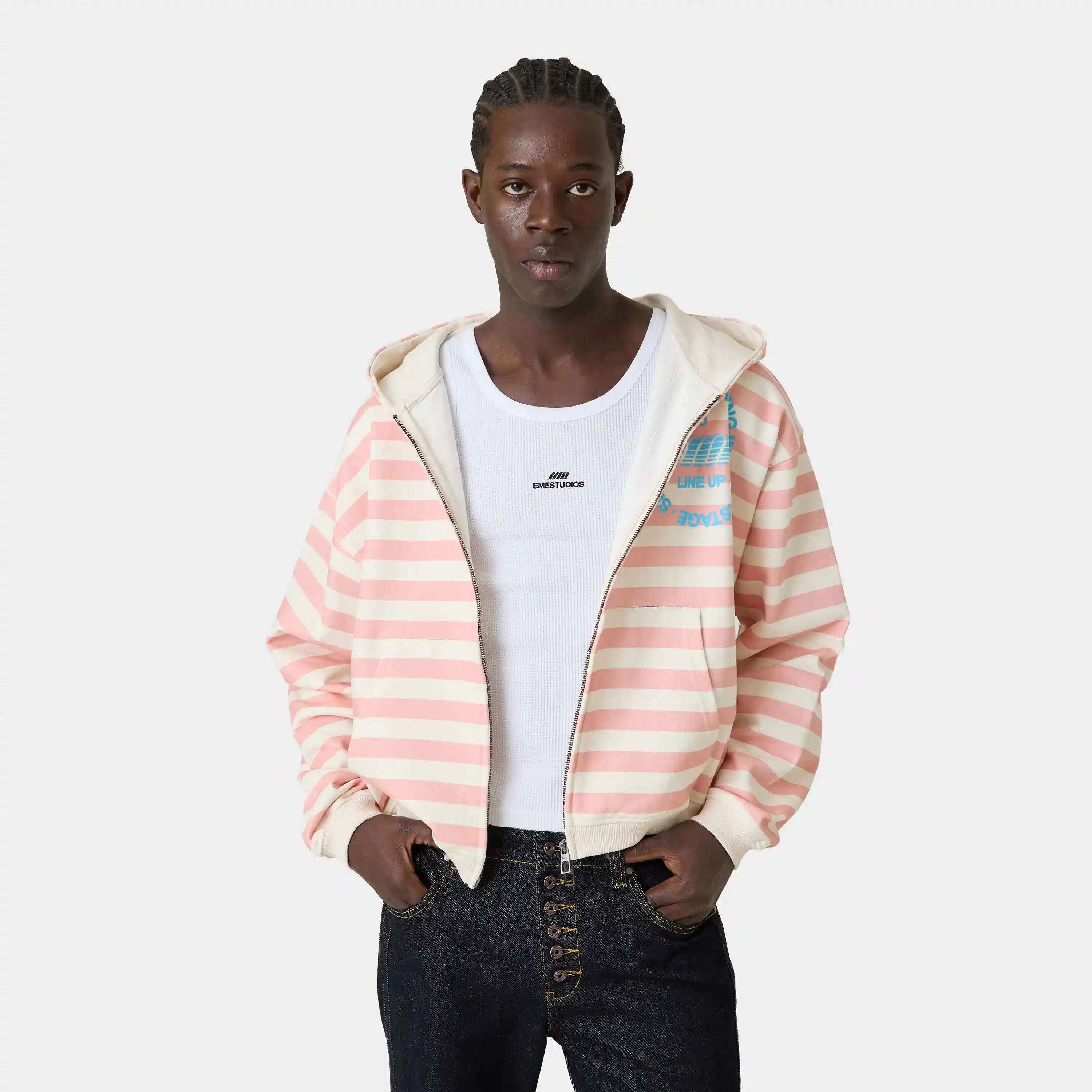 Wander Pink Cropped Boxy Full Zip Hoodies Eme Studios