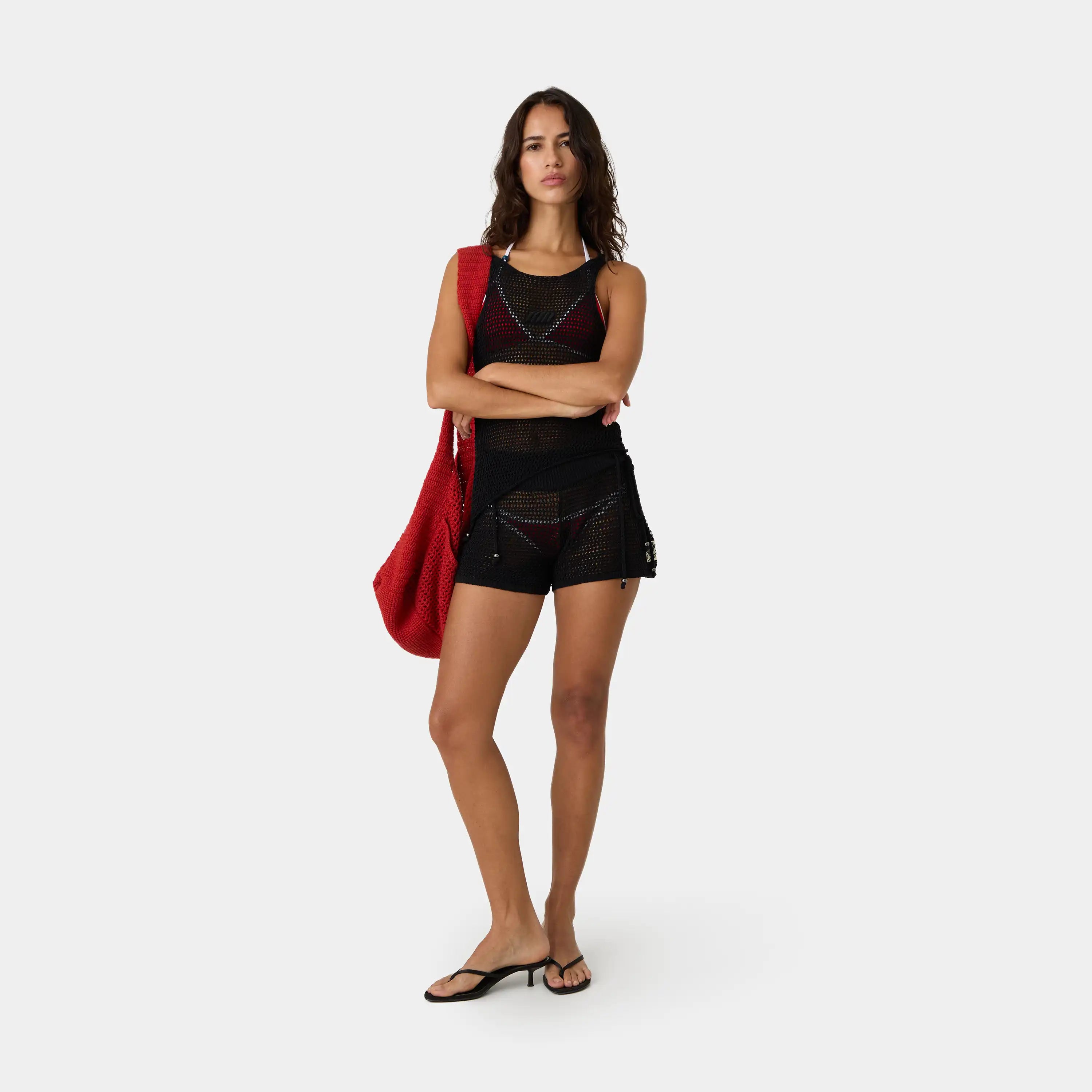 Barceloneta Black Crochet Shorts Woman Pants Eme Studios