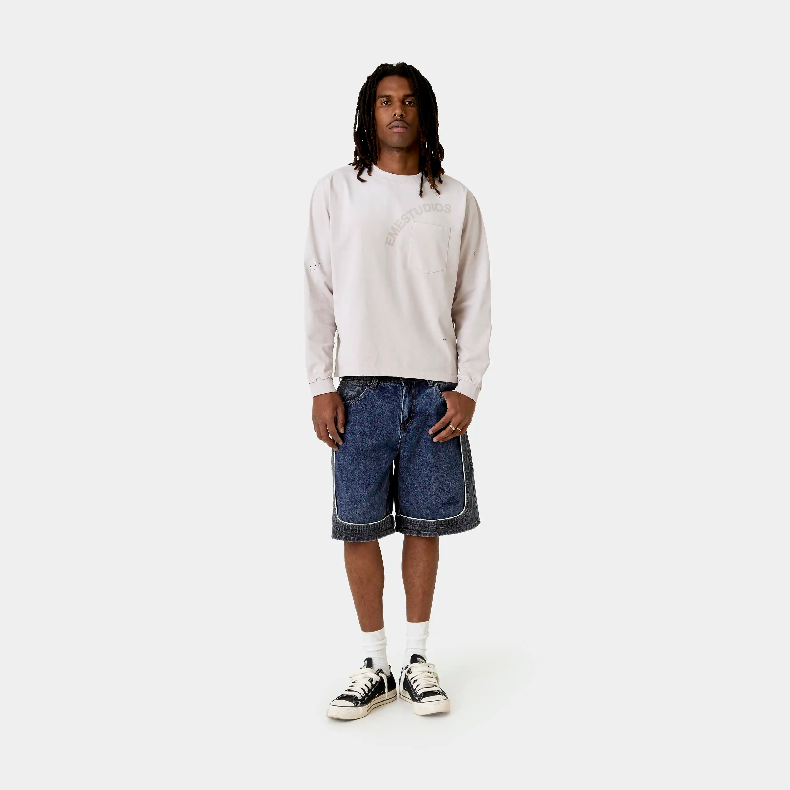 Frayed Pocket Off Sand Long Sleeve T-shirts Eme Studios