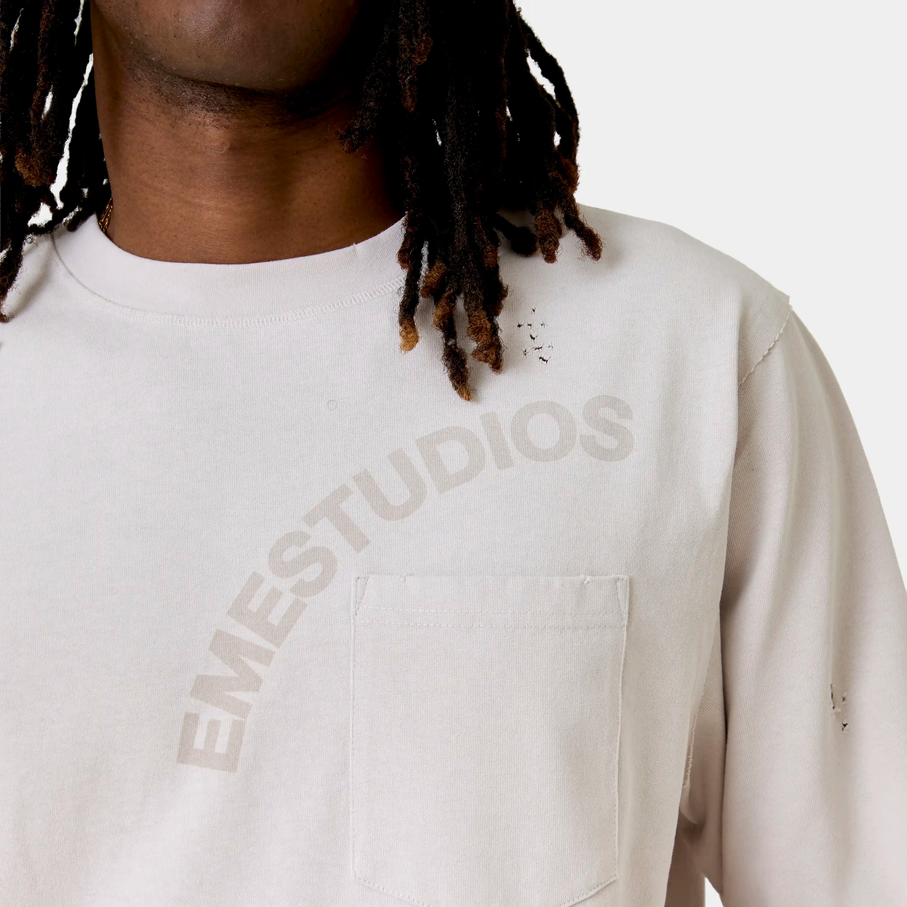 Frayed Pocket Off Sand Long Sleeve T-shirts Eme Studios