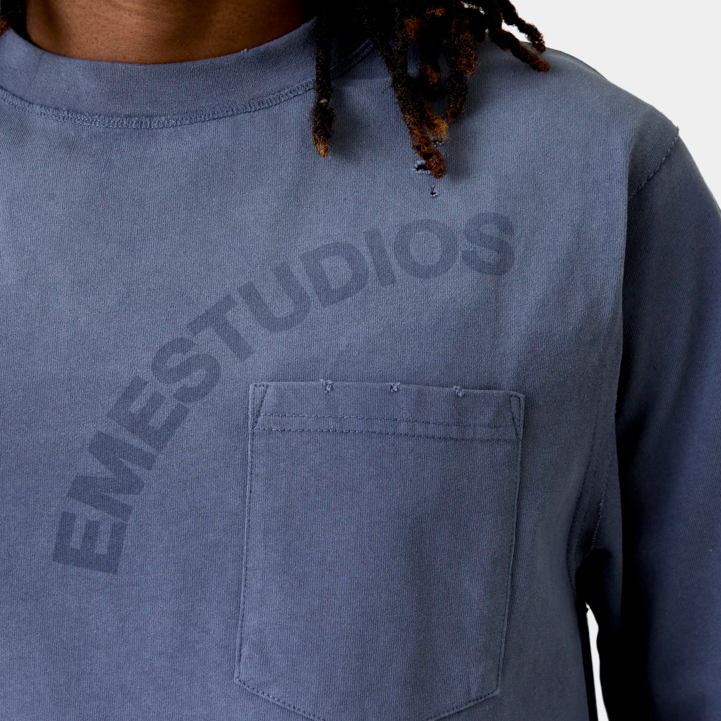 Frayed Pocket Navy Long Sleeve T-shirts Eme Studios
