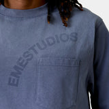 Frayed Pocket Navy Long Sleeve T-shirts Eme Studios