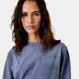 Frayed Pocket Navy Long Sleeve T-shirts Eme Studios