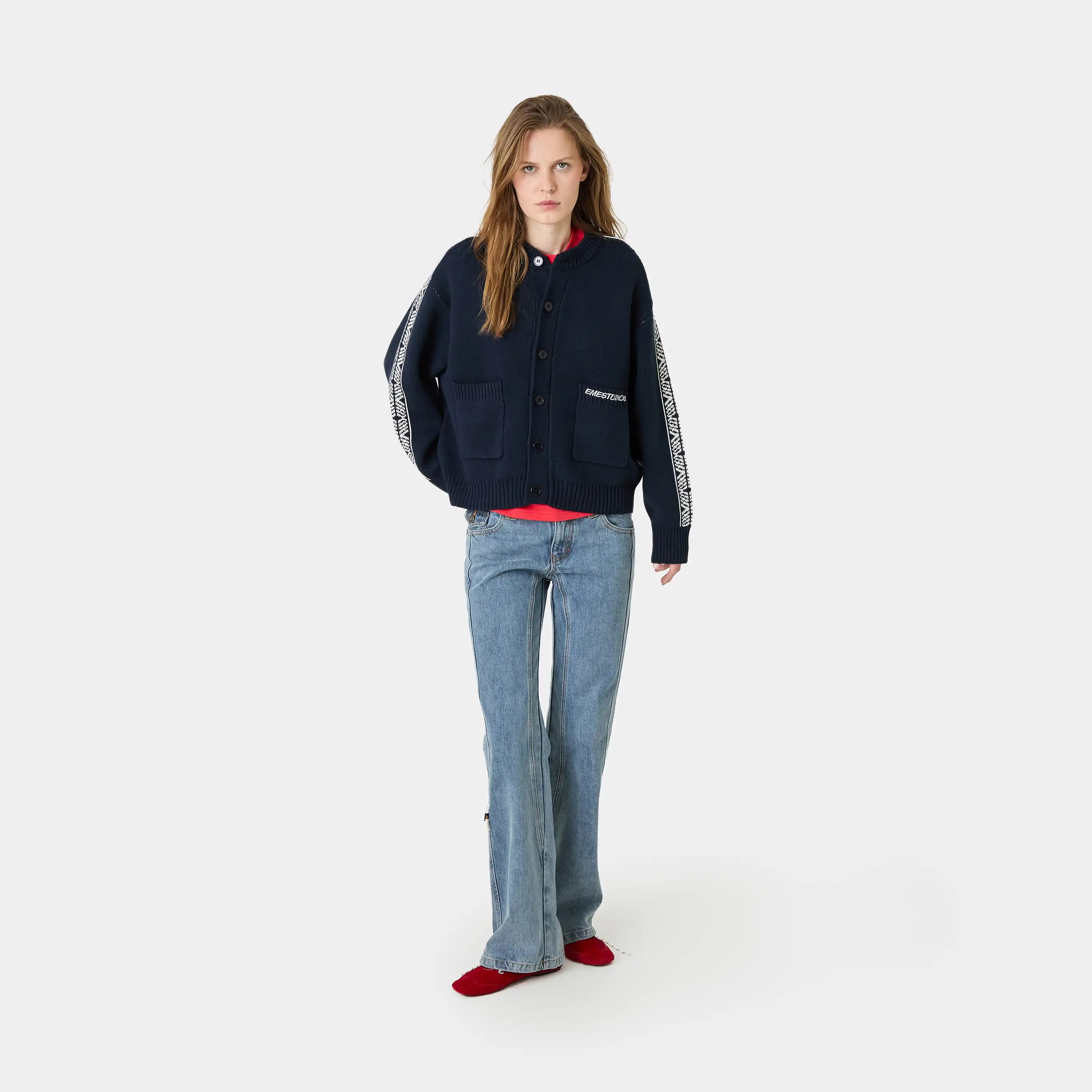Clifton Navy Cardigan Knitwear Eme Studios