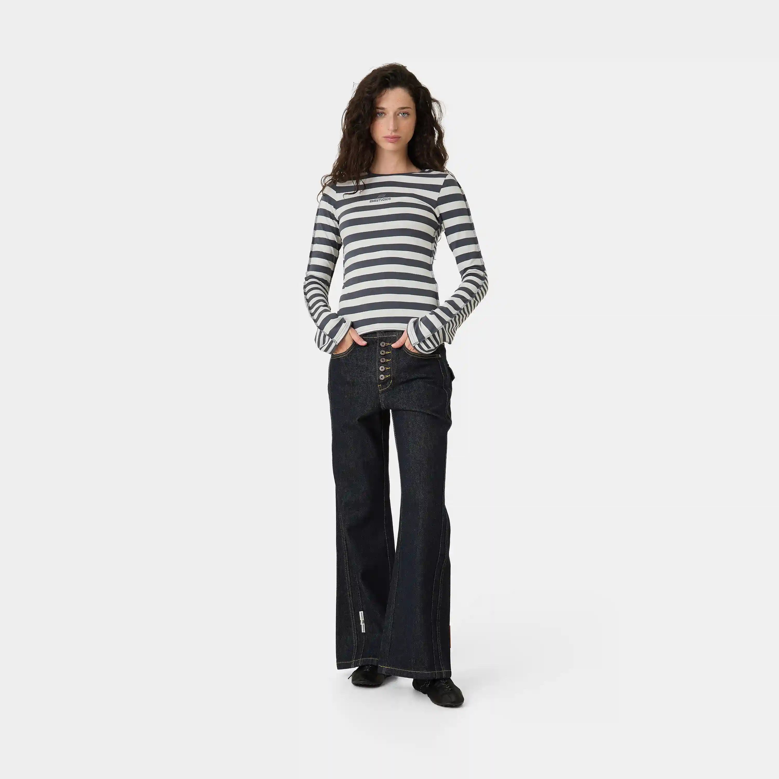 Wally Stripped Black Long Sleeve Woman T-Shirts Eme Studios