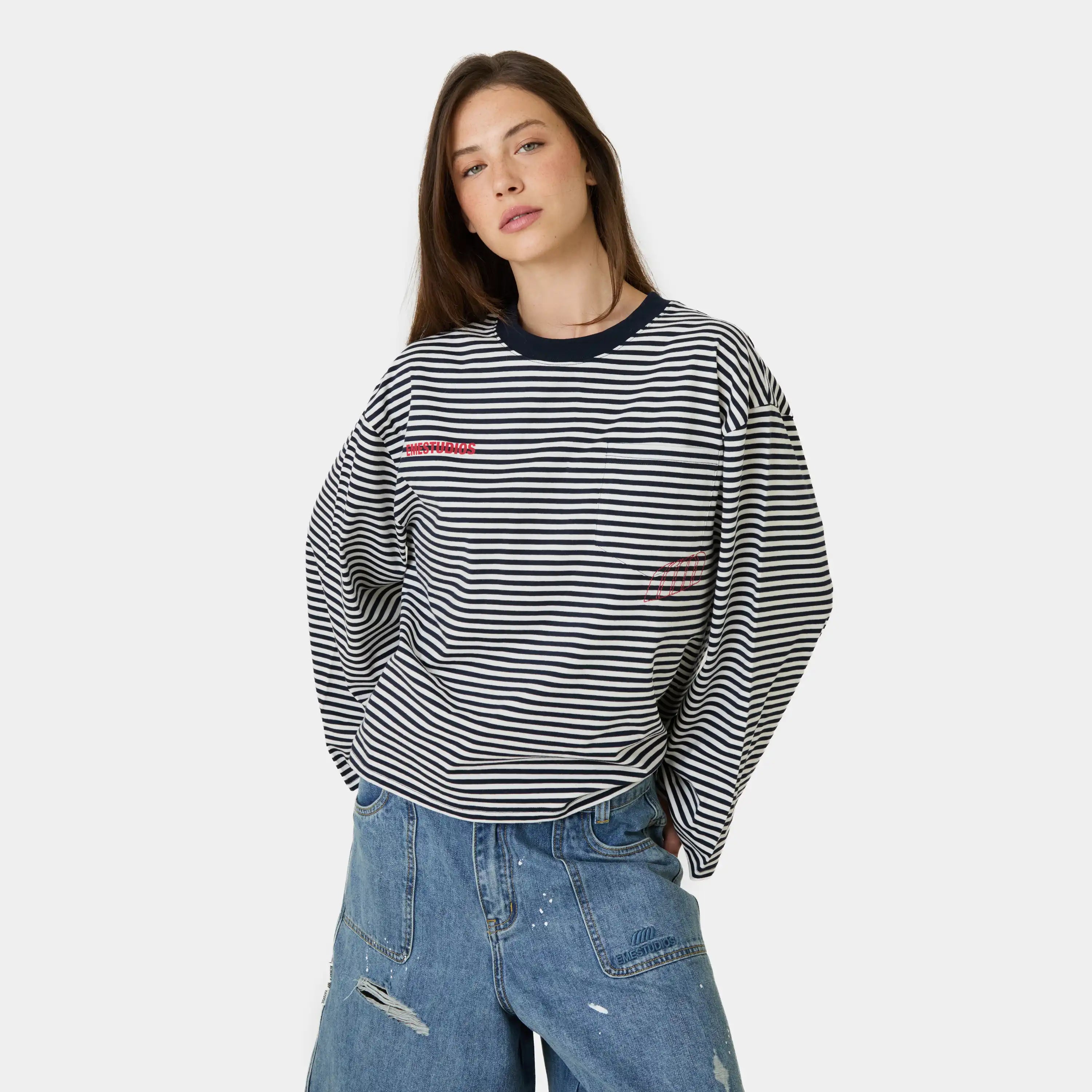 Cedar Navy Striped Long Sleeve T-shirts Eme Studios