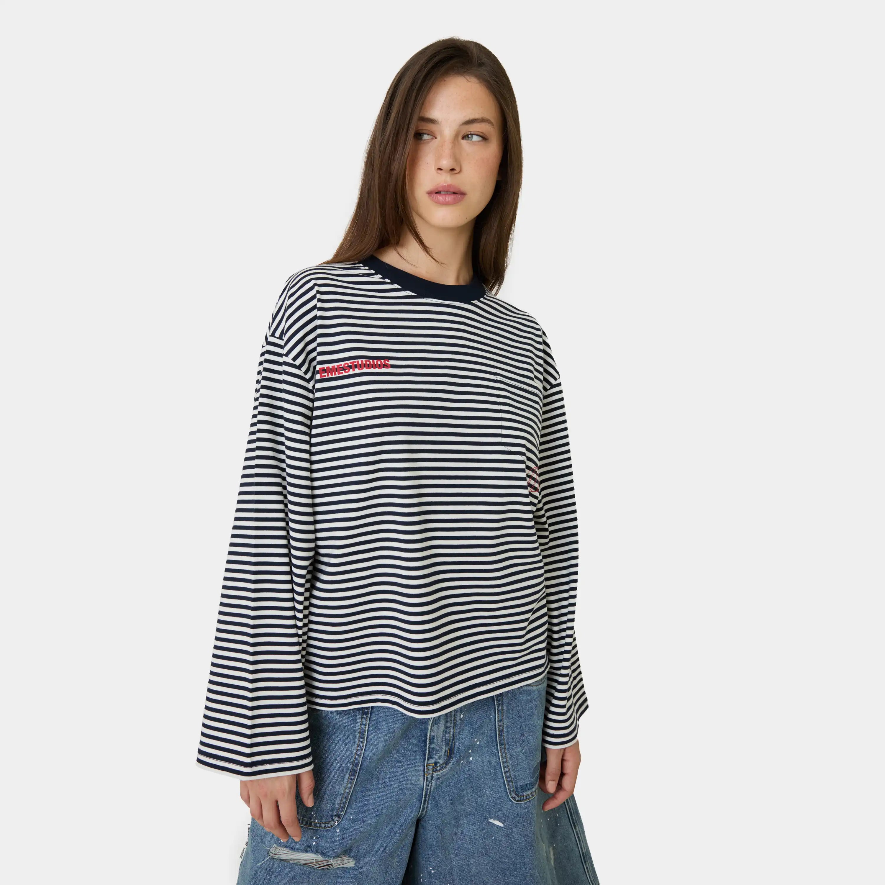 Cedar Navy Striped Long Sleeve T-shirts Eme Studios