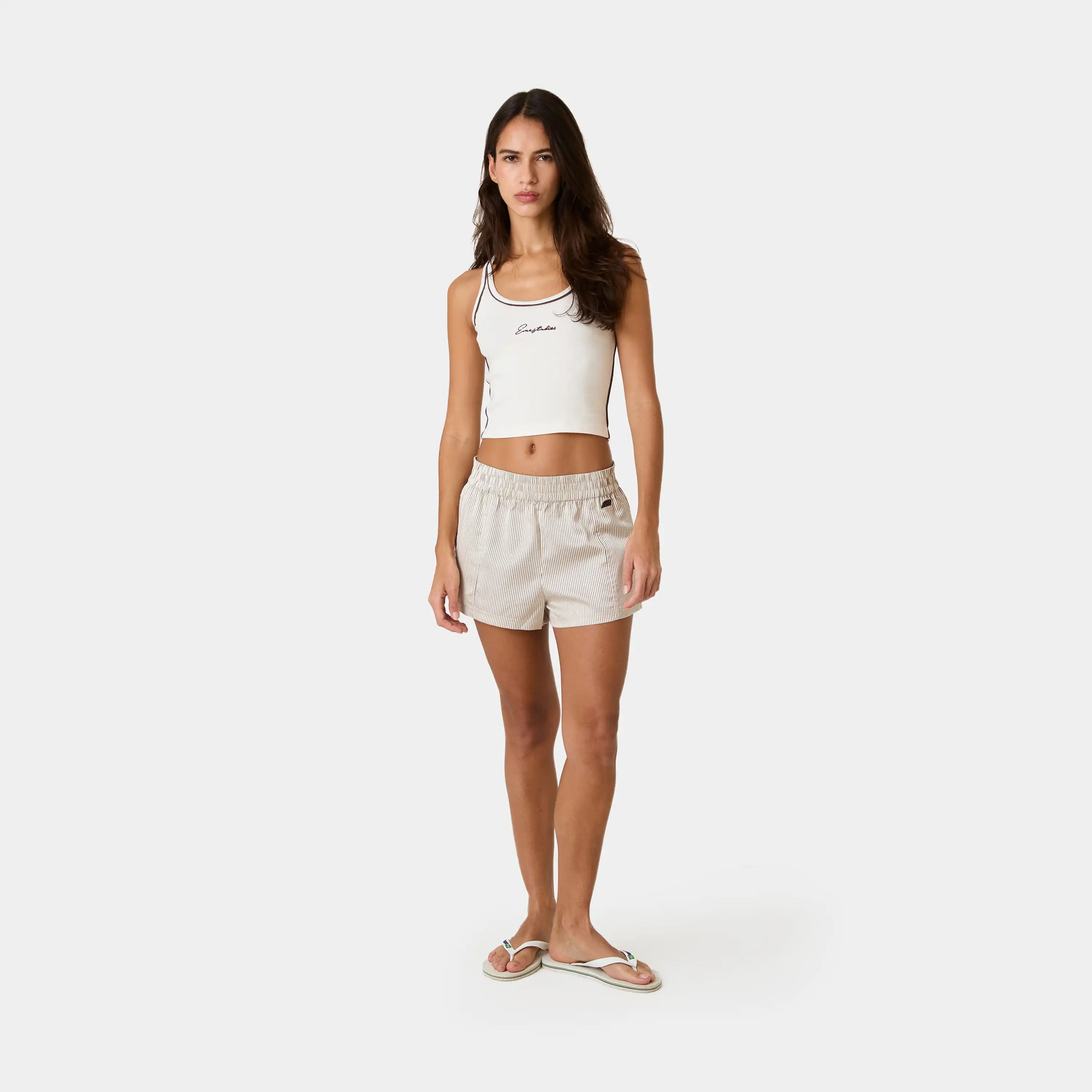 Yimmy Ecru Striped Shorts Woman Pants Eme Studios