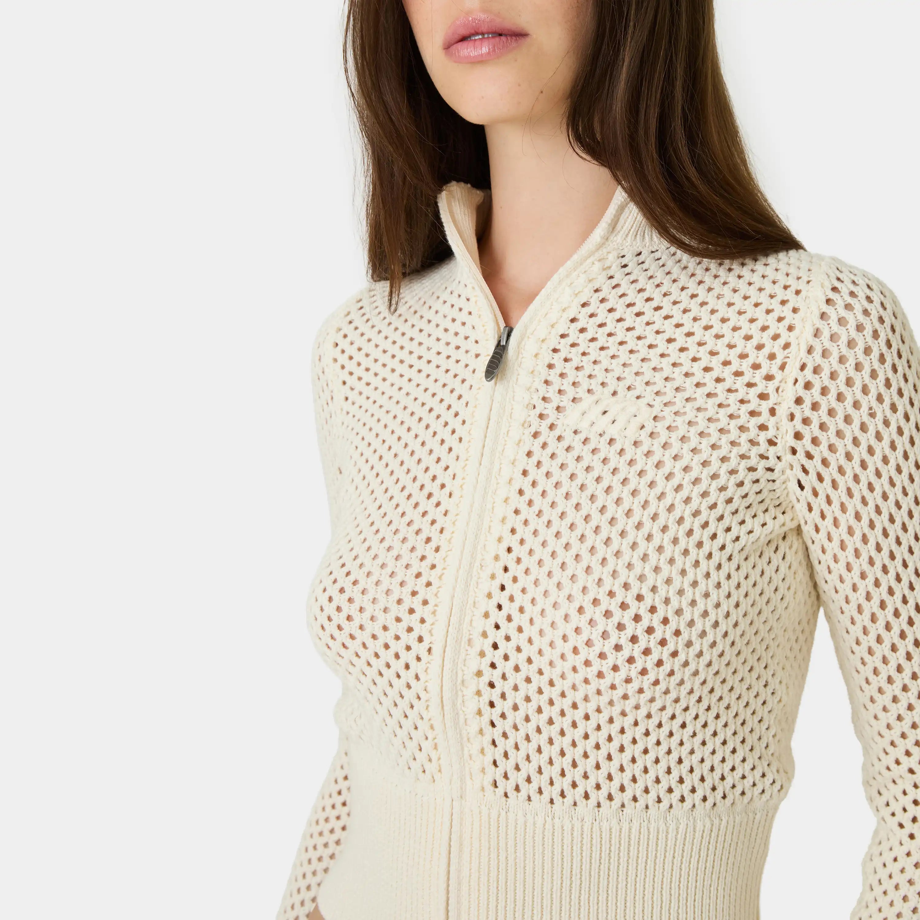 Ursula Off Sand Crochet Full Zip Woman Knitwear Eme Studios
