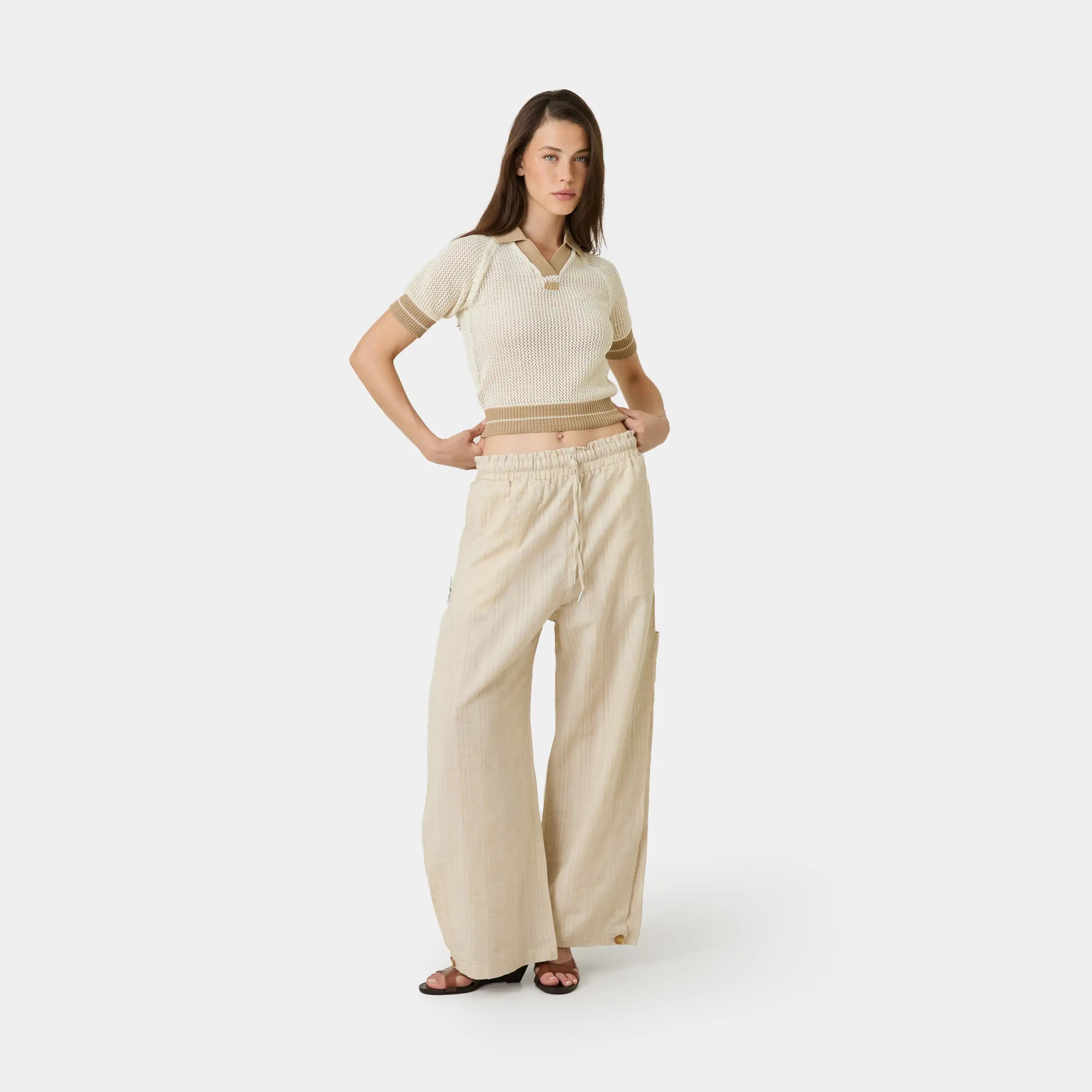 Ocata Off Sand Crochet Knit Polo Woman Knitwear Eme Studios