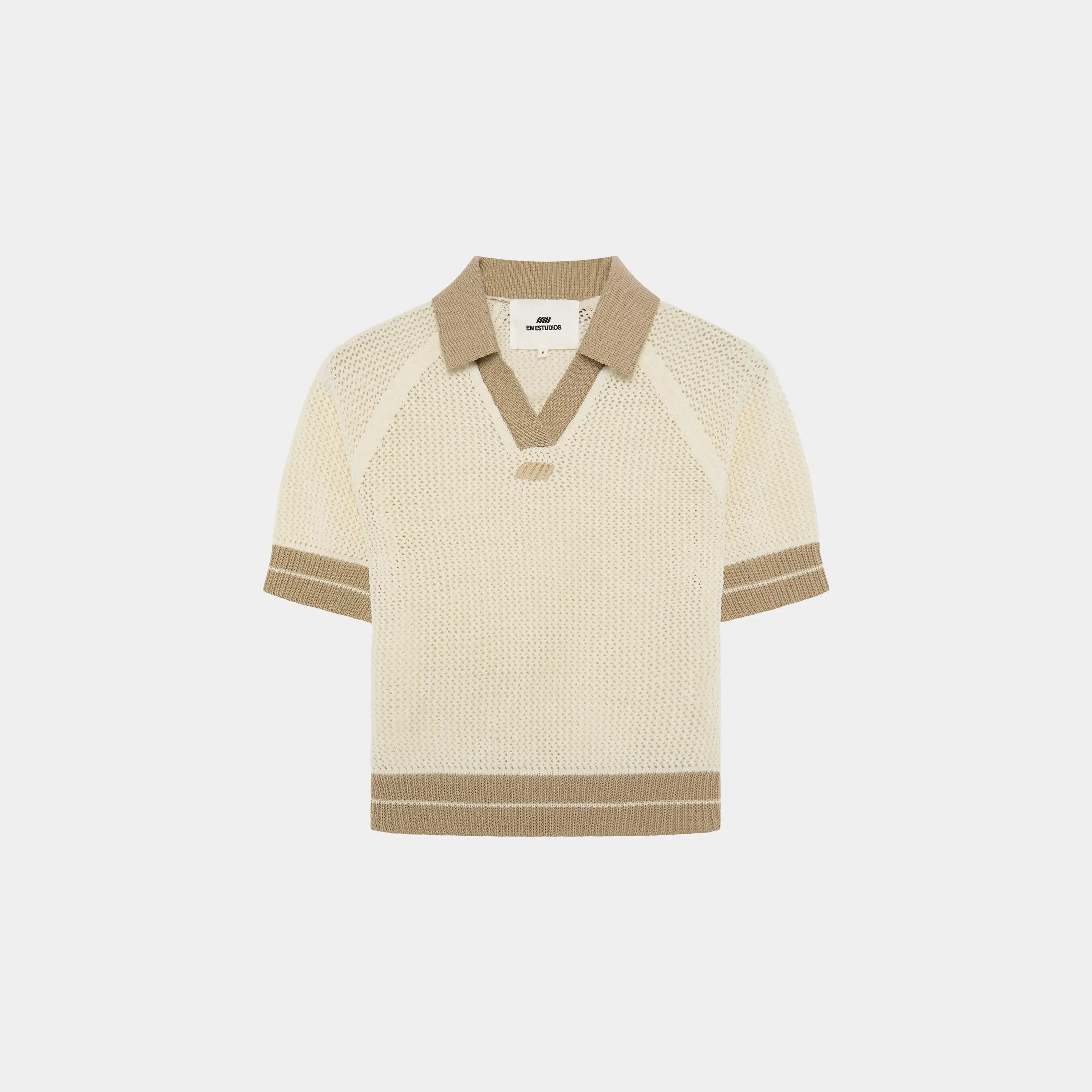 Ocata Off Sand Crochet Knit Polo