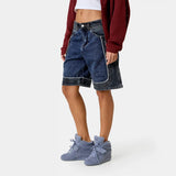 Dual Scratched Denim Shorts Shorts Eme Studios