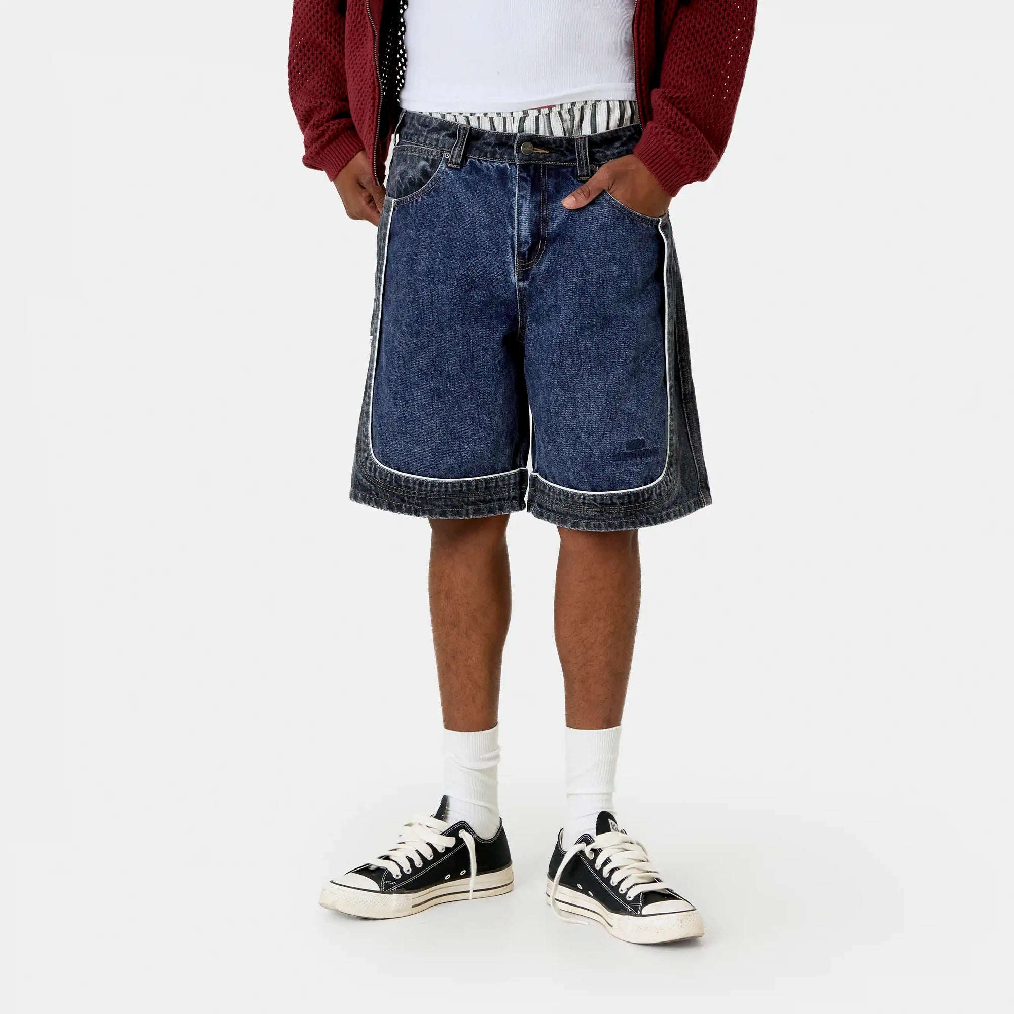 Dual Scratched Denim Shorts Shorts Eme Studios