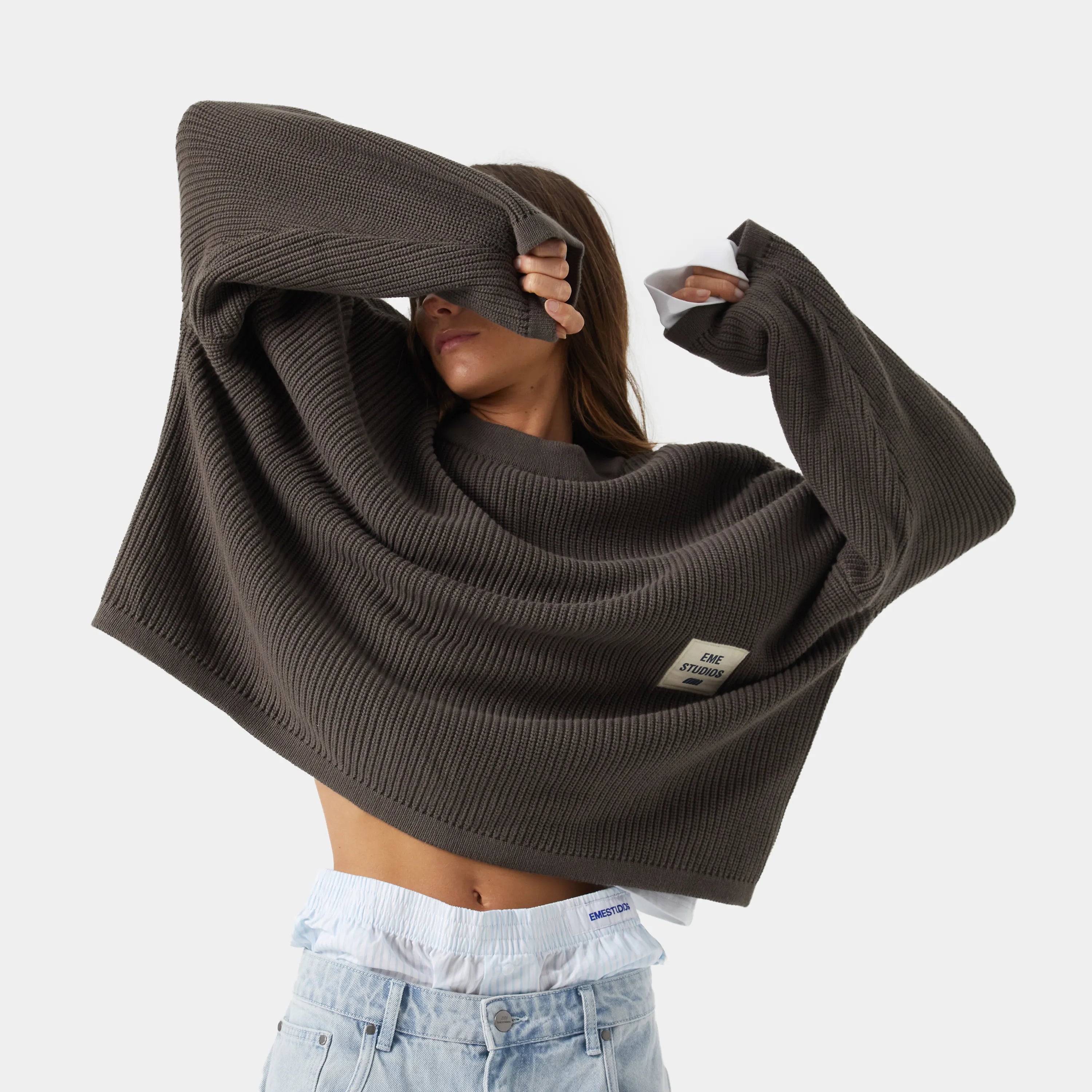 Sleek Fawn Knit Sweater Knitwear eme