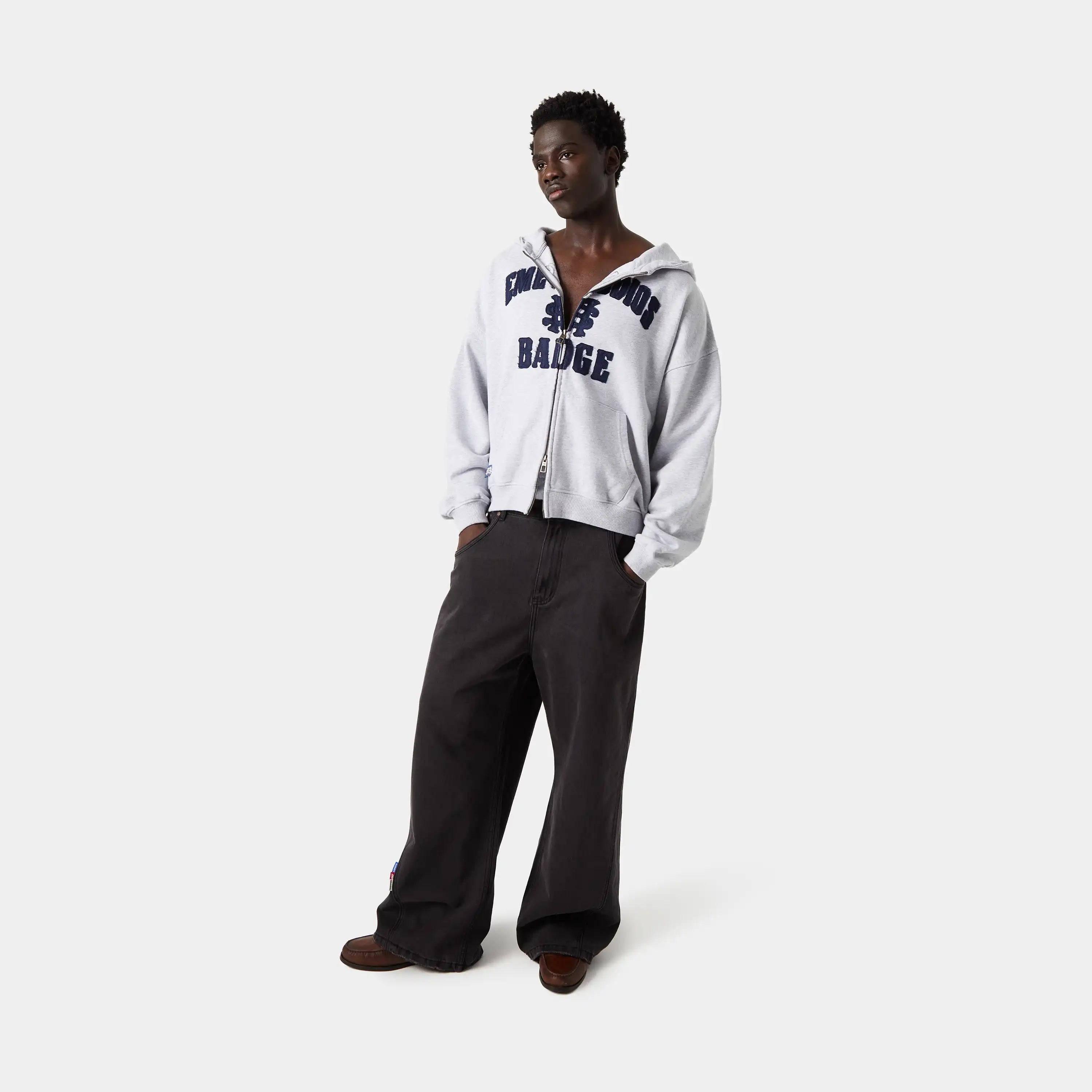 Badge Heather Grey Full Zip Hoodies eme