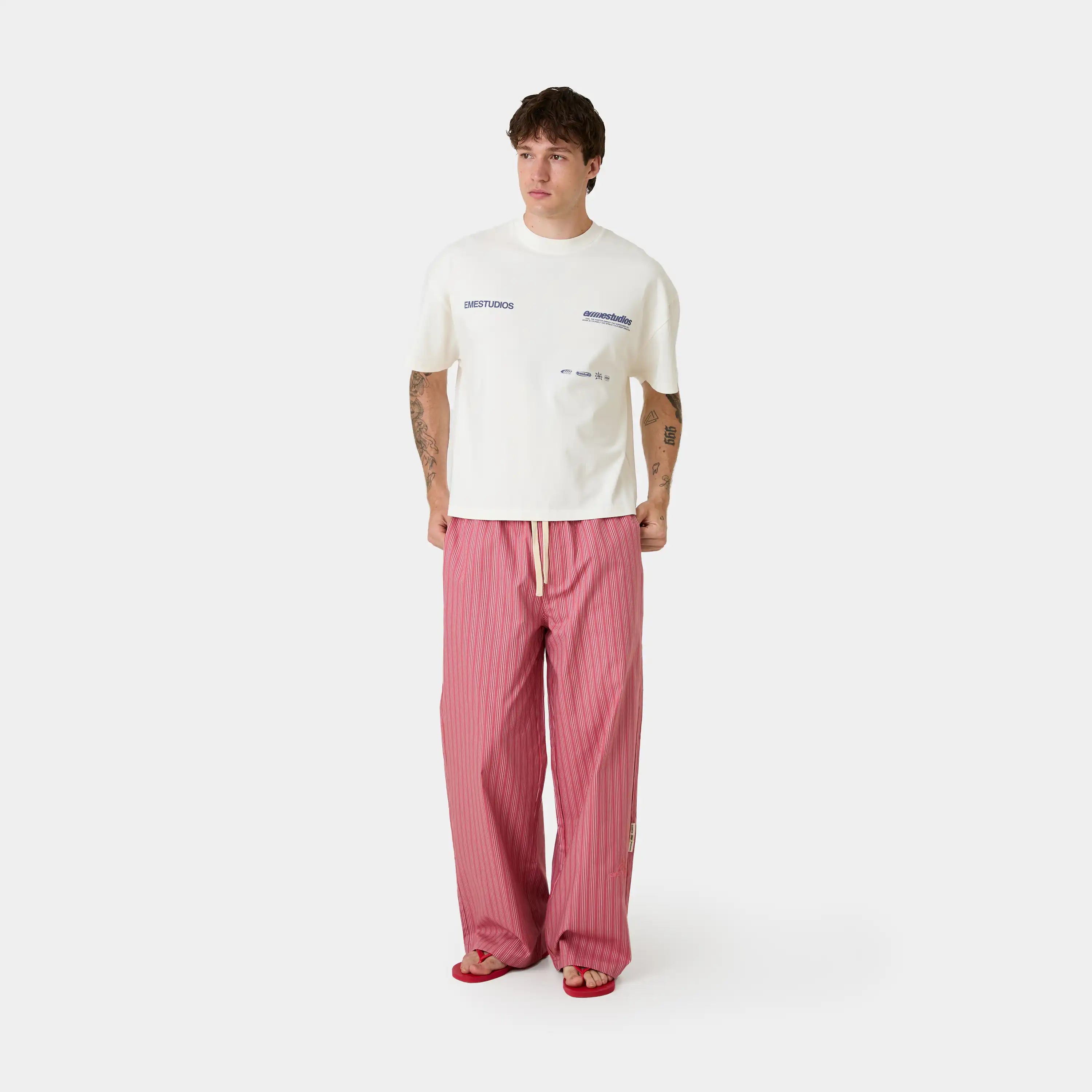 Marbe Salmon Striped Pants Pants Eme Studios