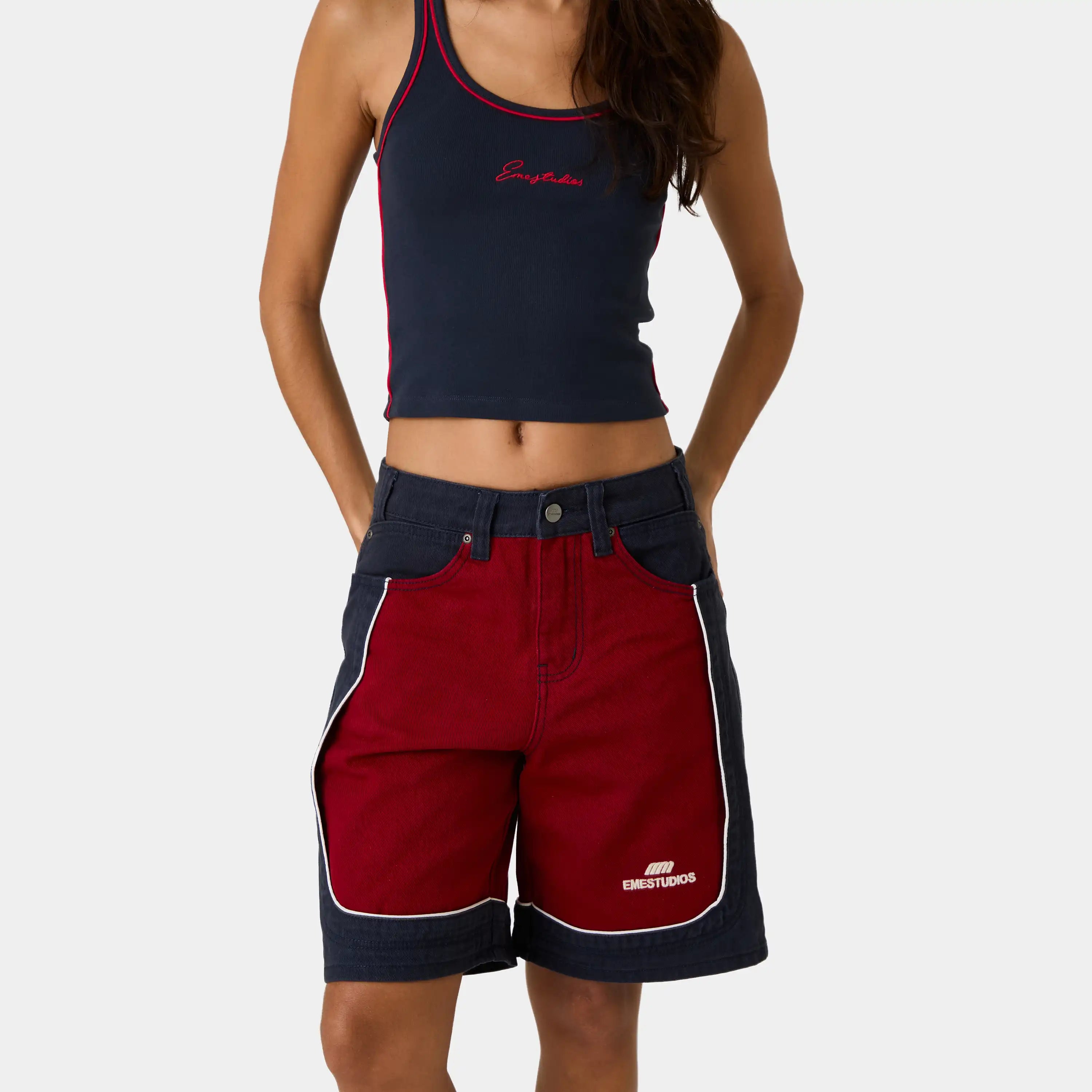 Dual Cherry Denim Shorts Shorts Eme Studios