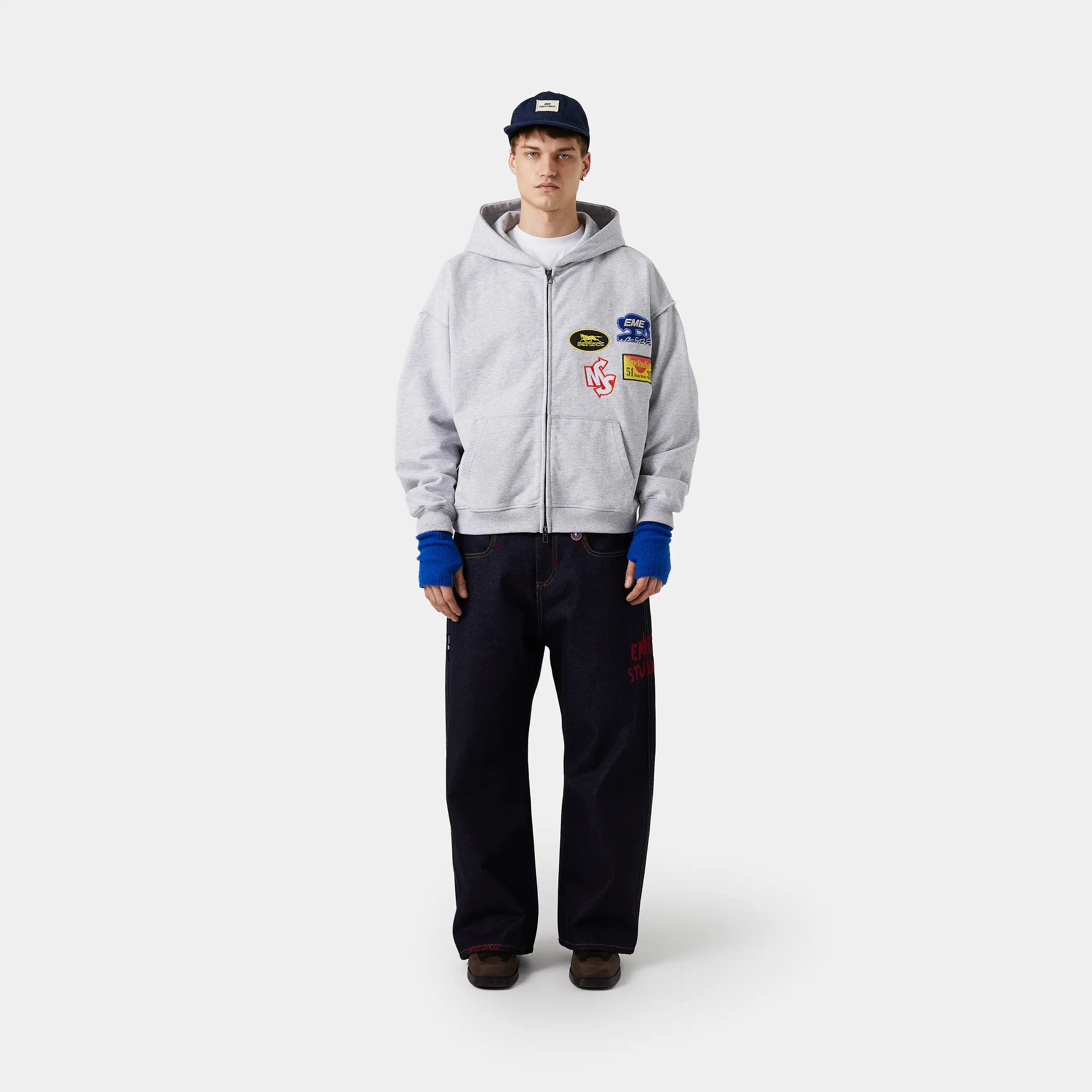 Patches Heather Grey Full Zip Hoodies eme