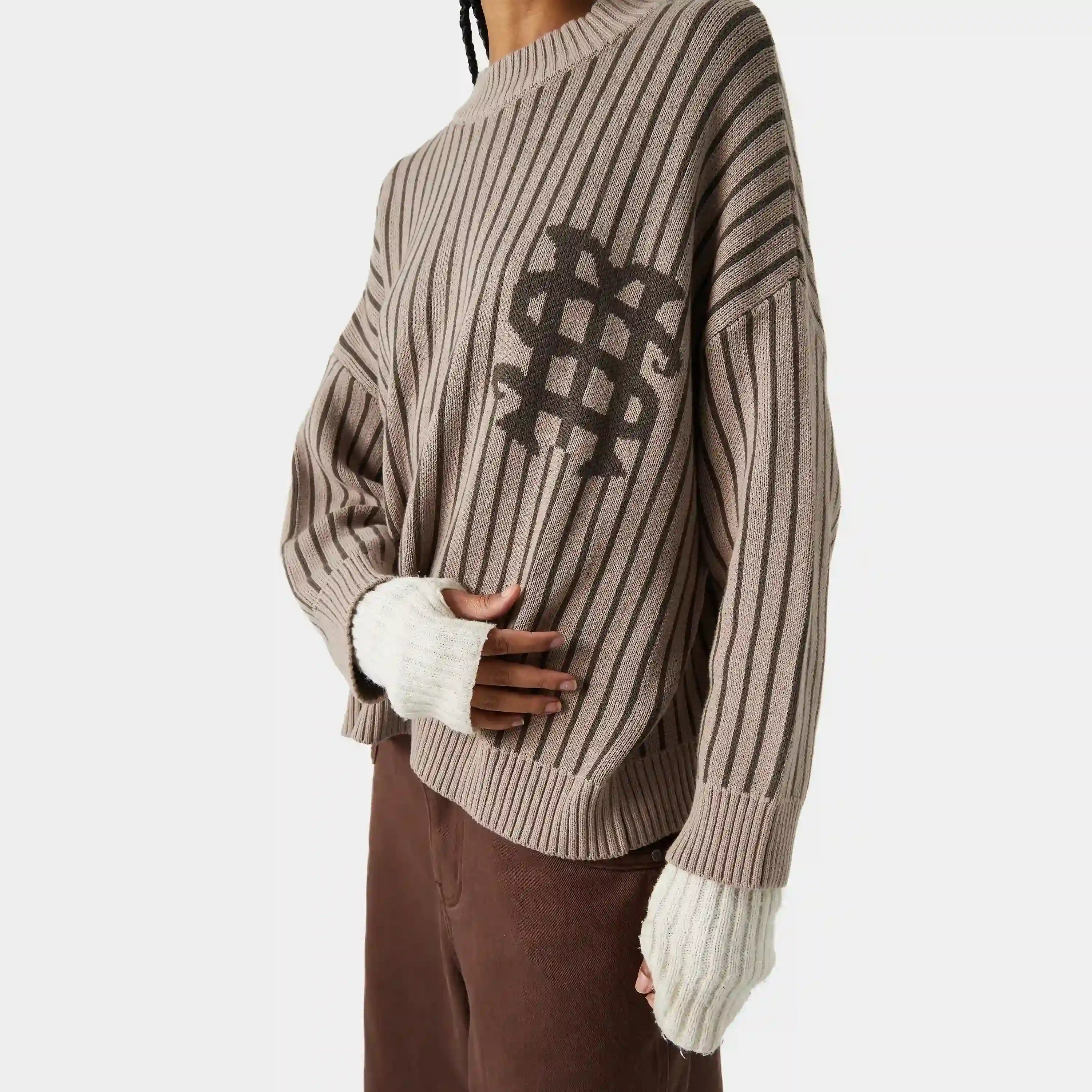 Badge Muddy Brown Stripes Knit Sweater Knitwear eme