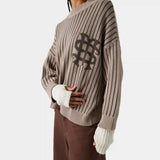 Badge Muddy Brown Stripes Knit Sweater Knitwear eme
