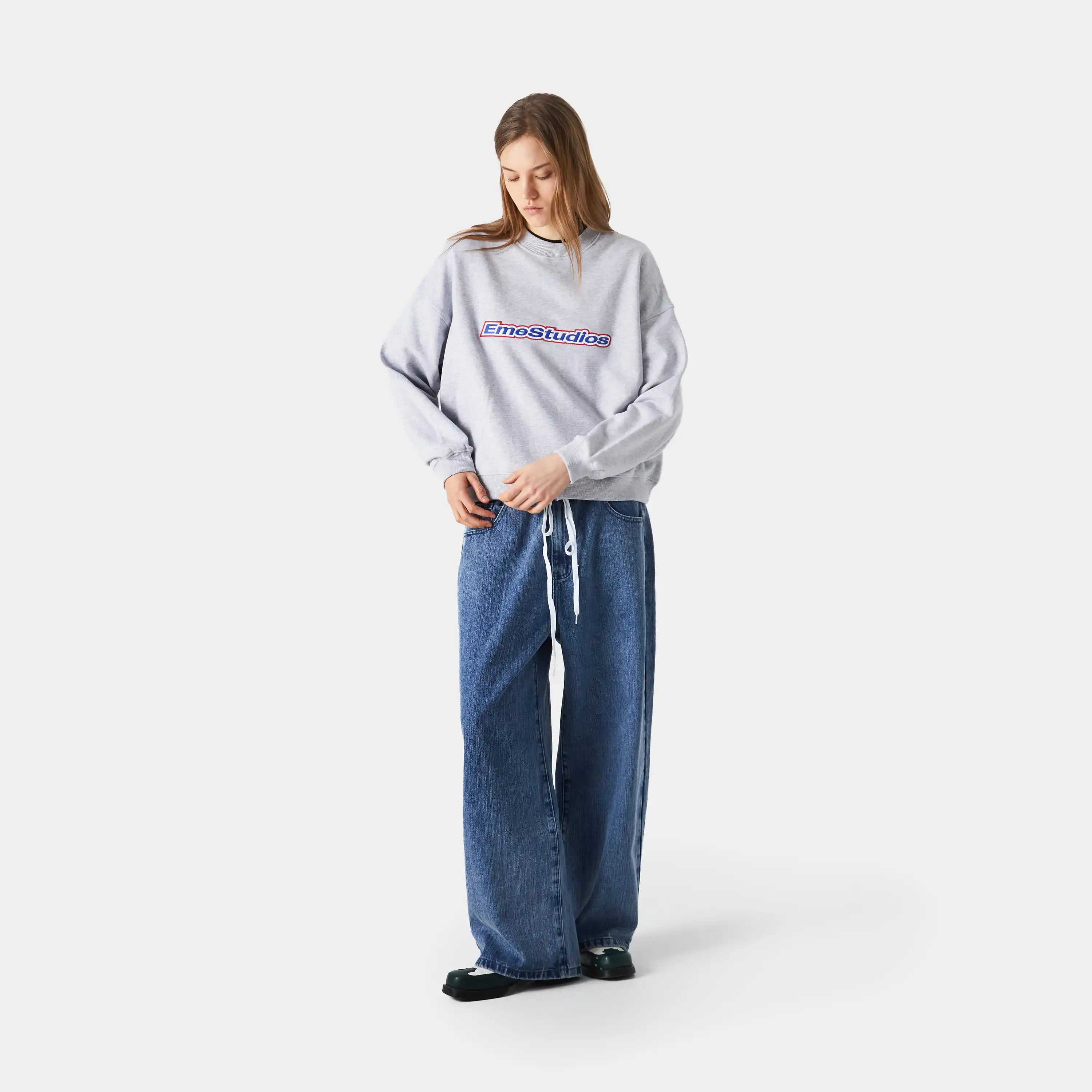 Box Heather Grey Oversized Crewneck Sweatshirts eme