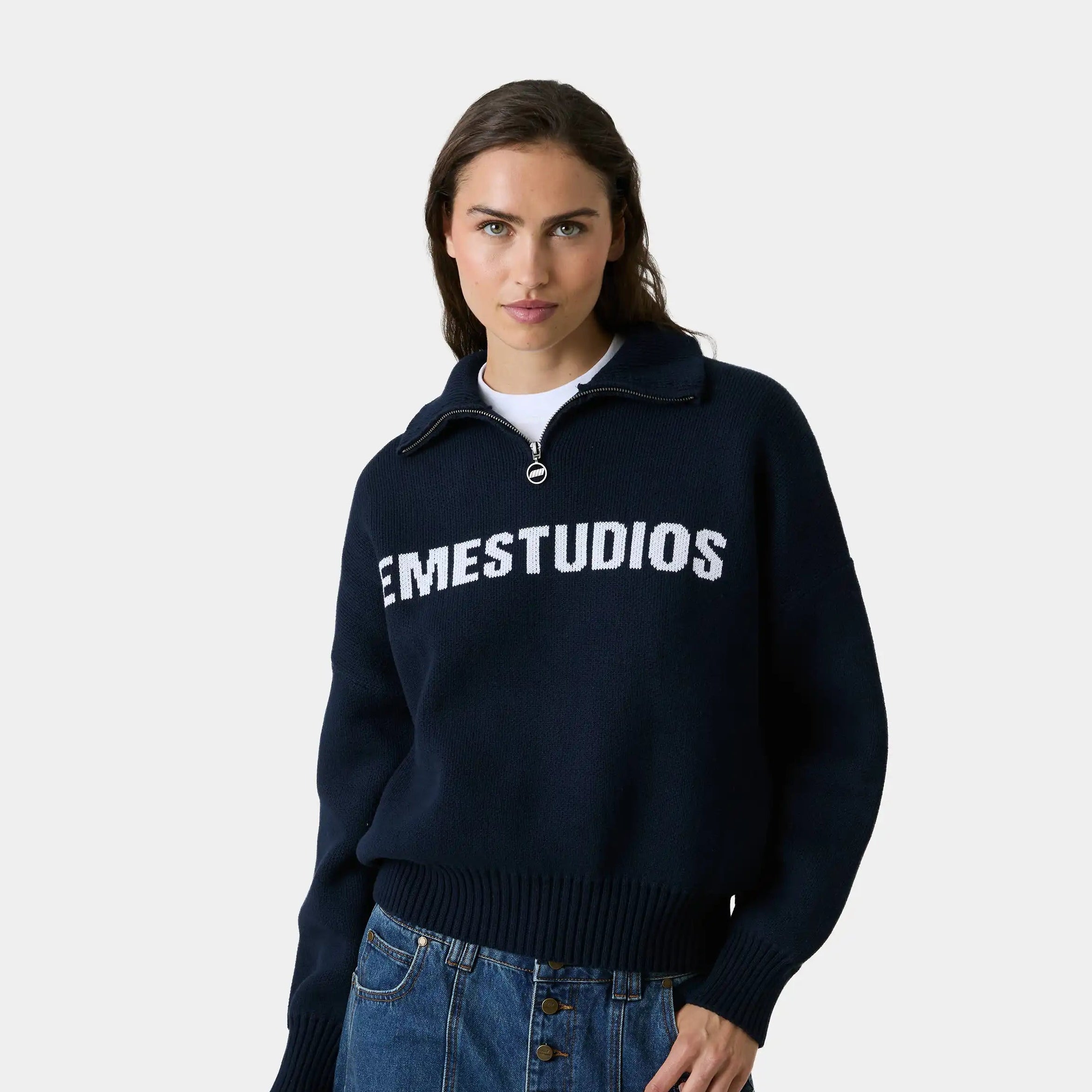 Hudson Navy Half Zip Knitwear Eme Studios