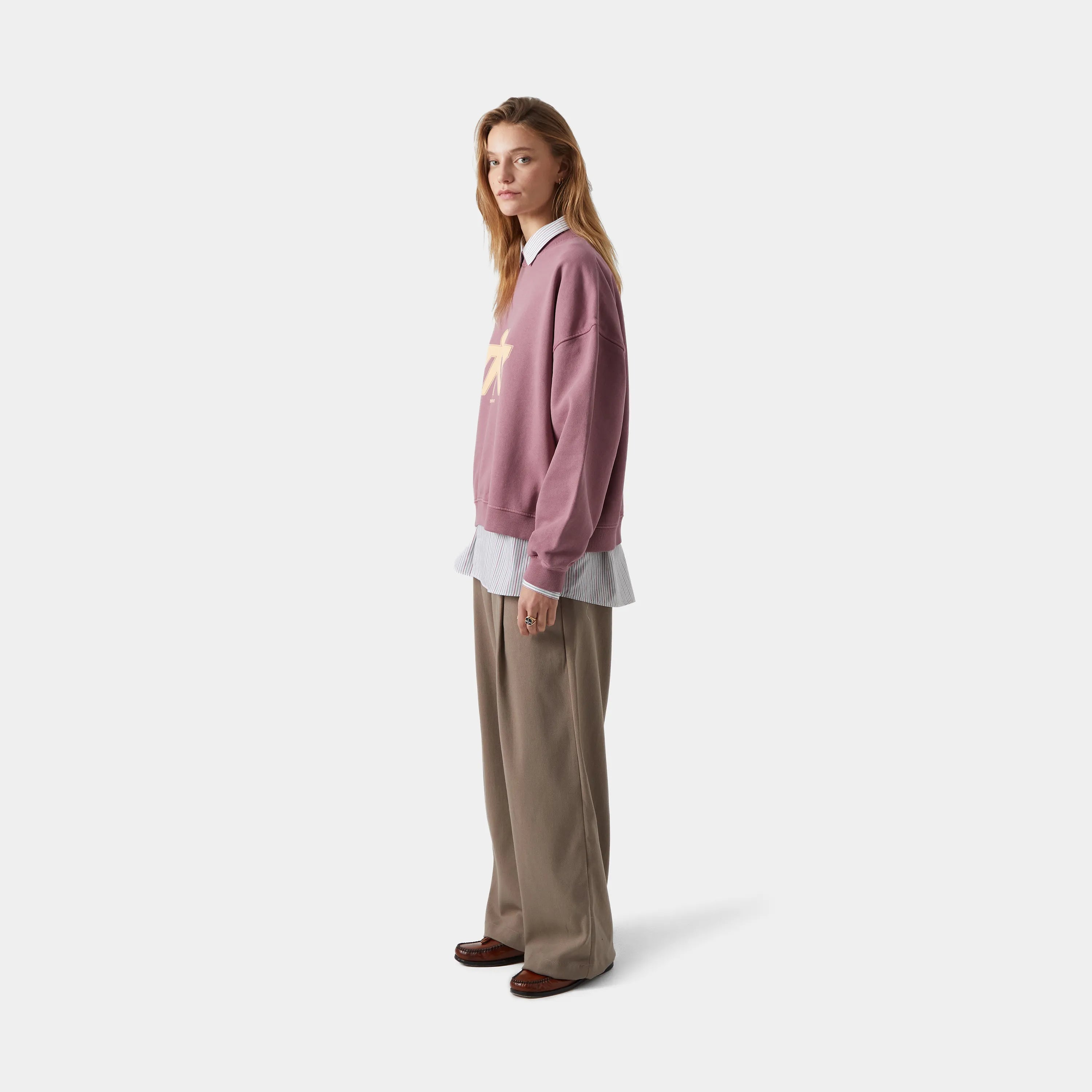 Mbuddy Taupe Oversized Crewneck Sweatshirts eme