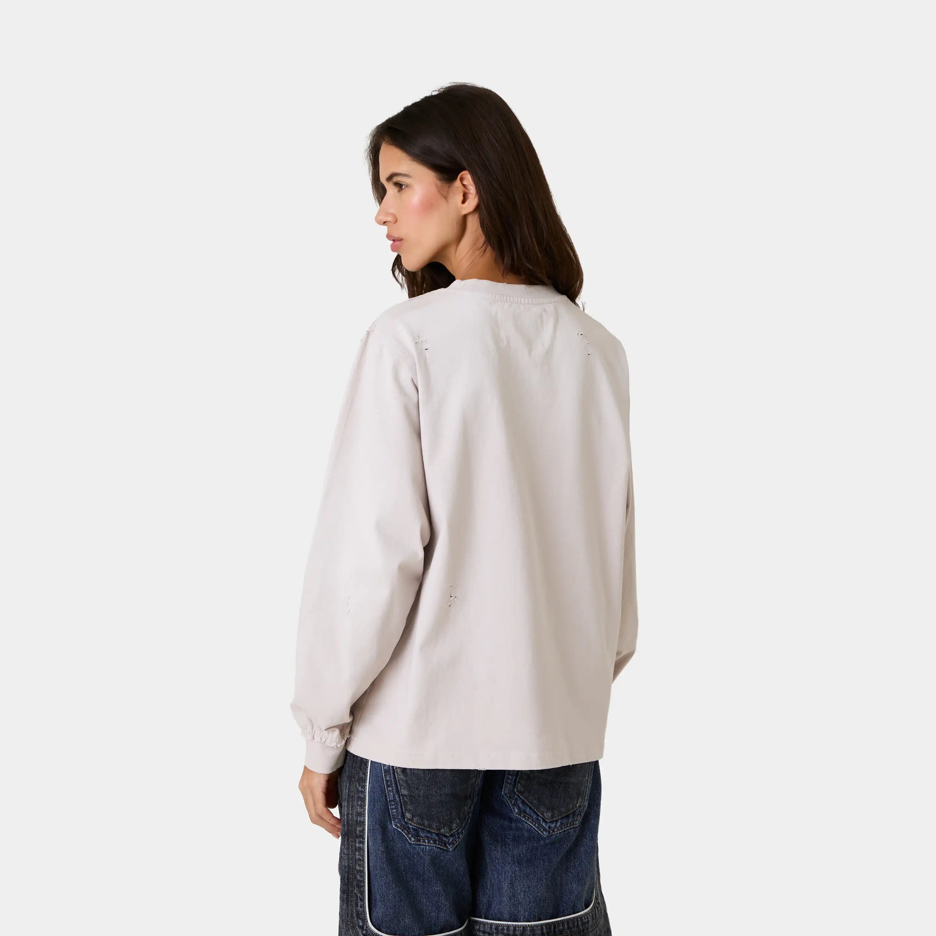Frayed Pocket Off Sand Long Sleeve T-shirts Eme Studios