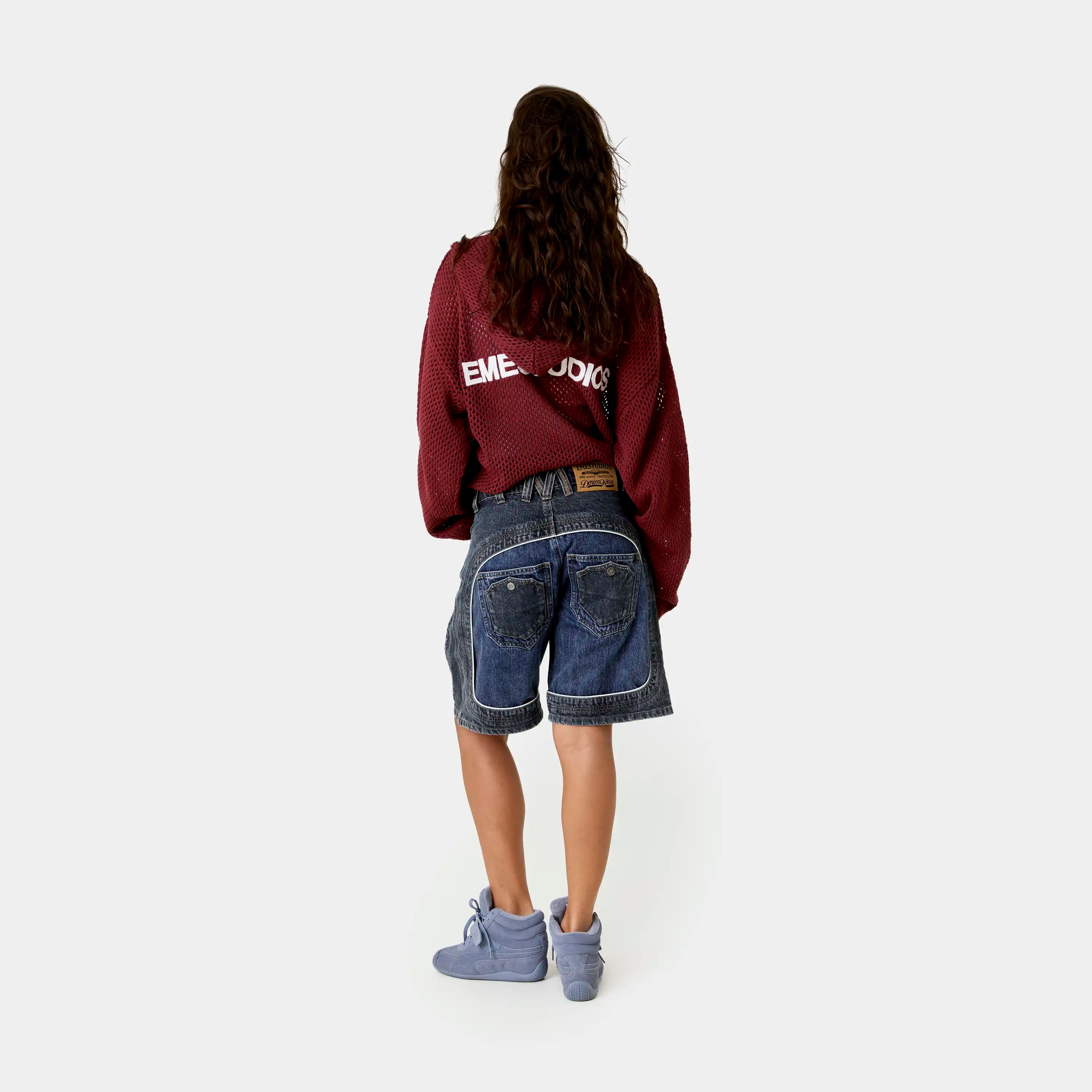 Dual Scratched Denim Shorts Shorts Eme Studios