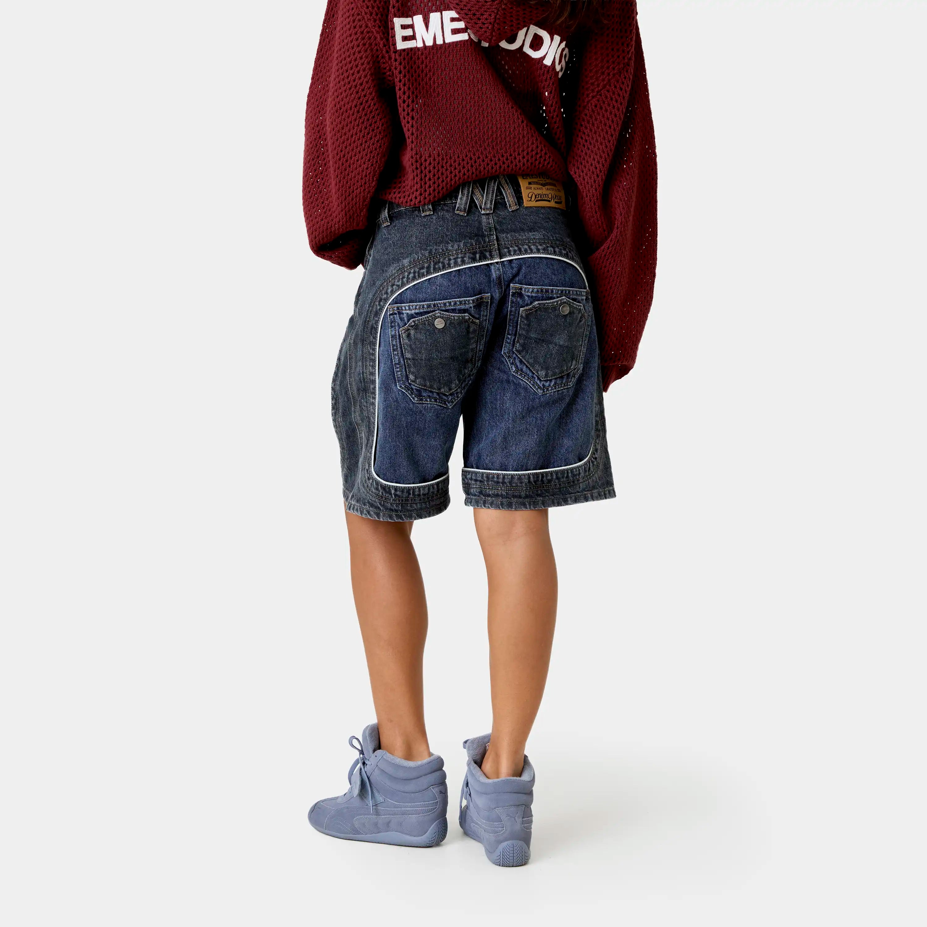 Dual Scratched Denim Shorts Shorts Eme Studios