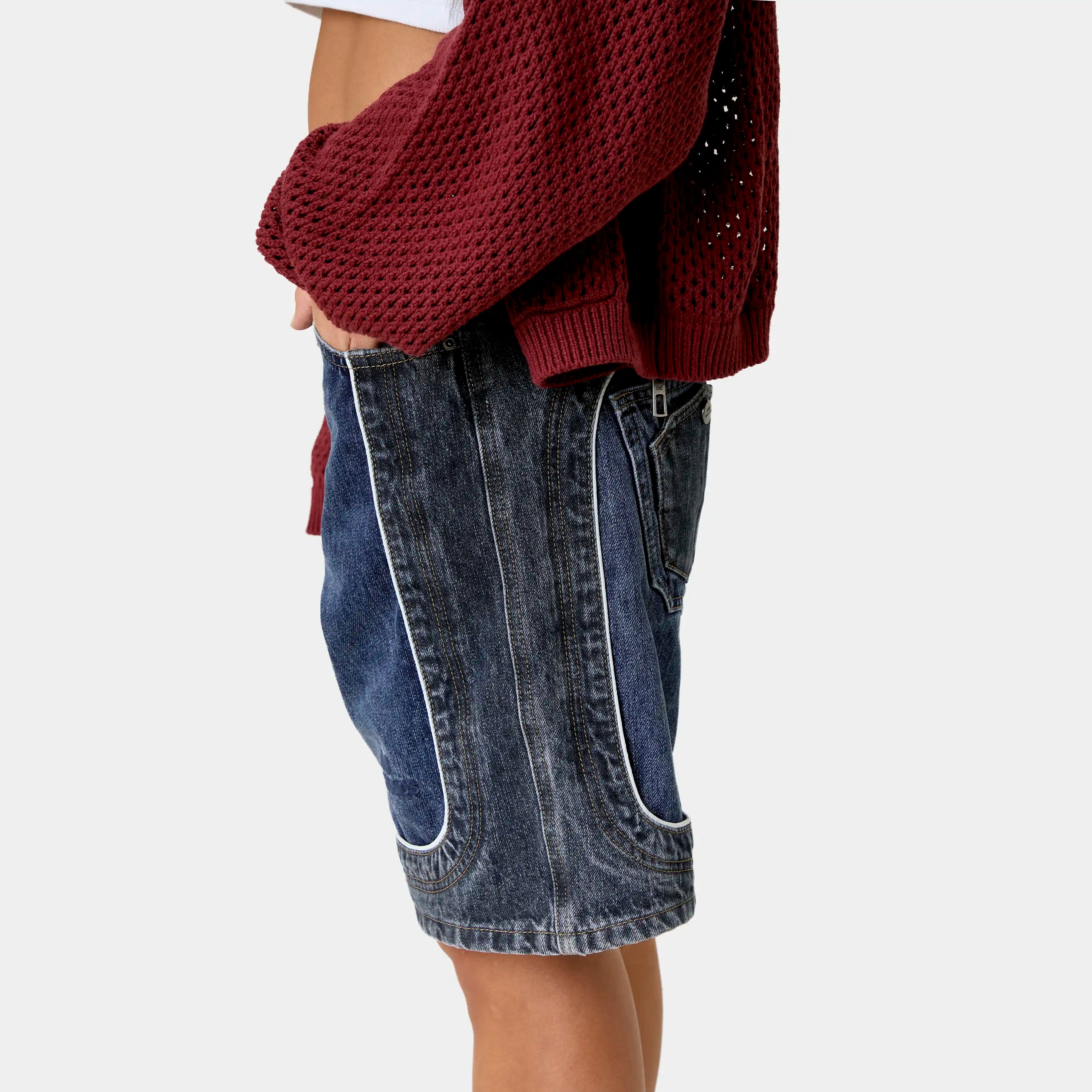 Dual Scratched Denim Shorts Shorts Eme Studios