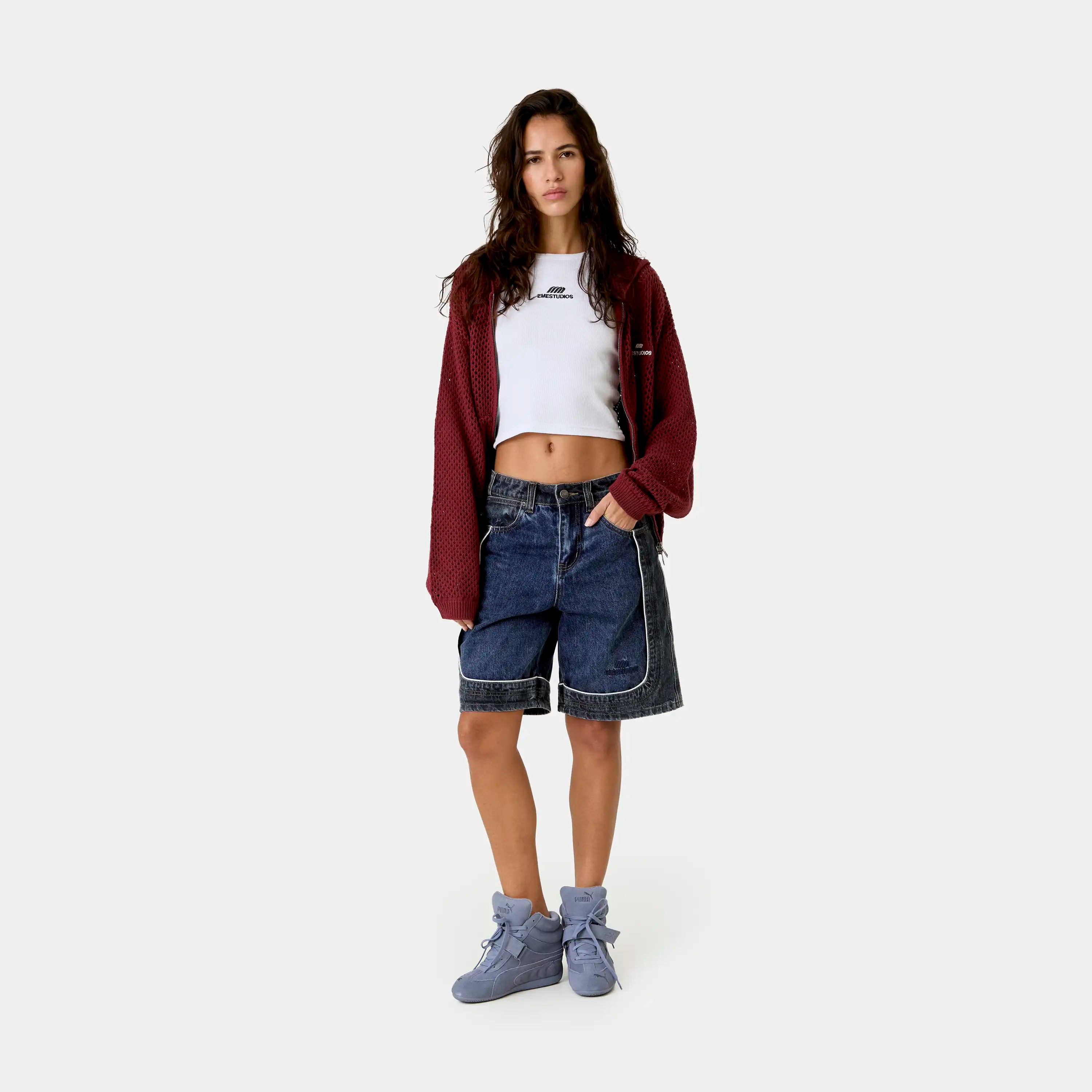 Dual Scratched Denim Shorts Shorts Eme Studios