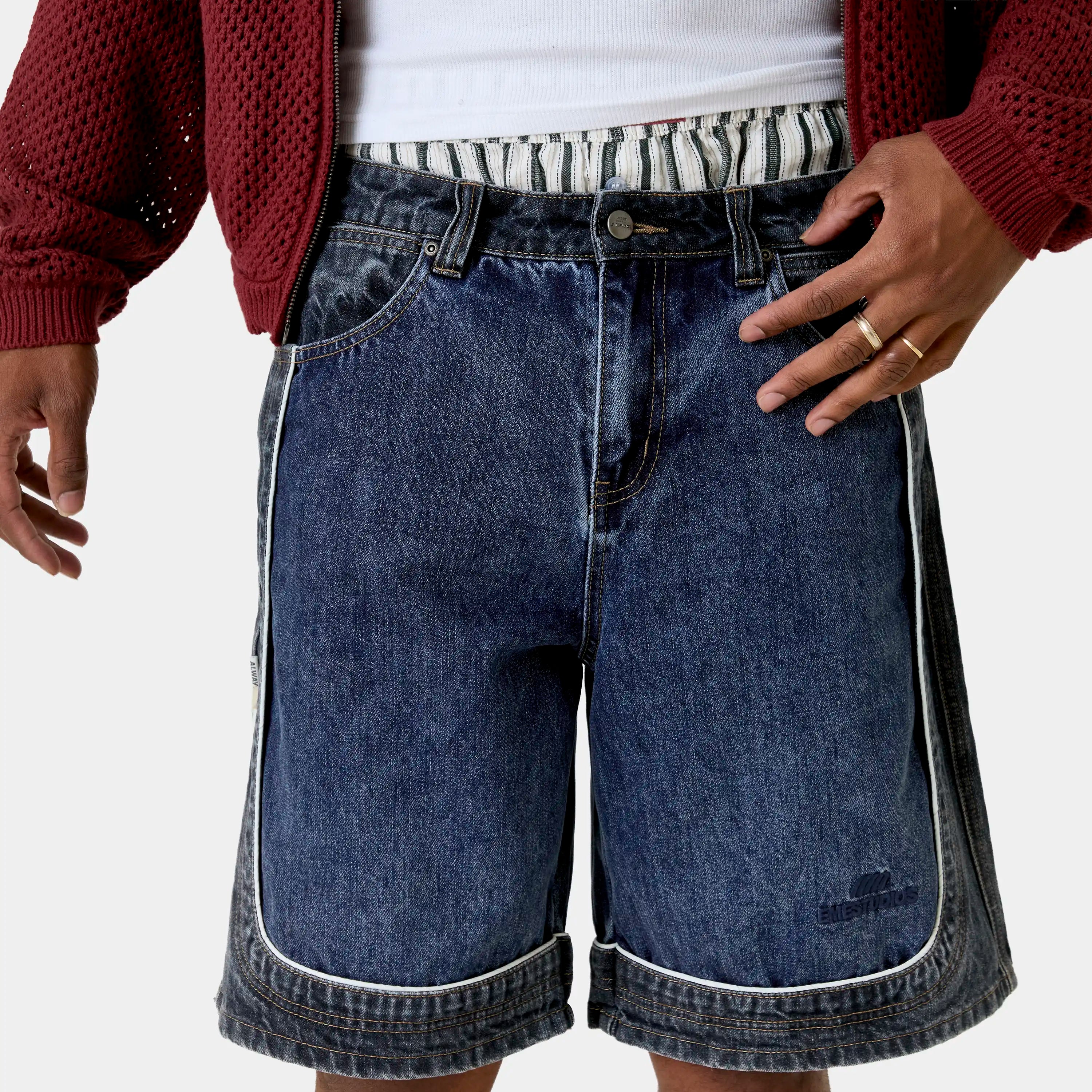 Dual Scratched Denim Shorts Shorts Eme Studios