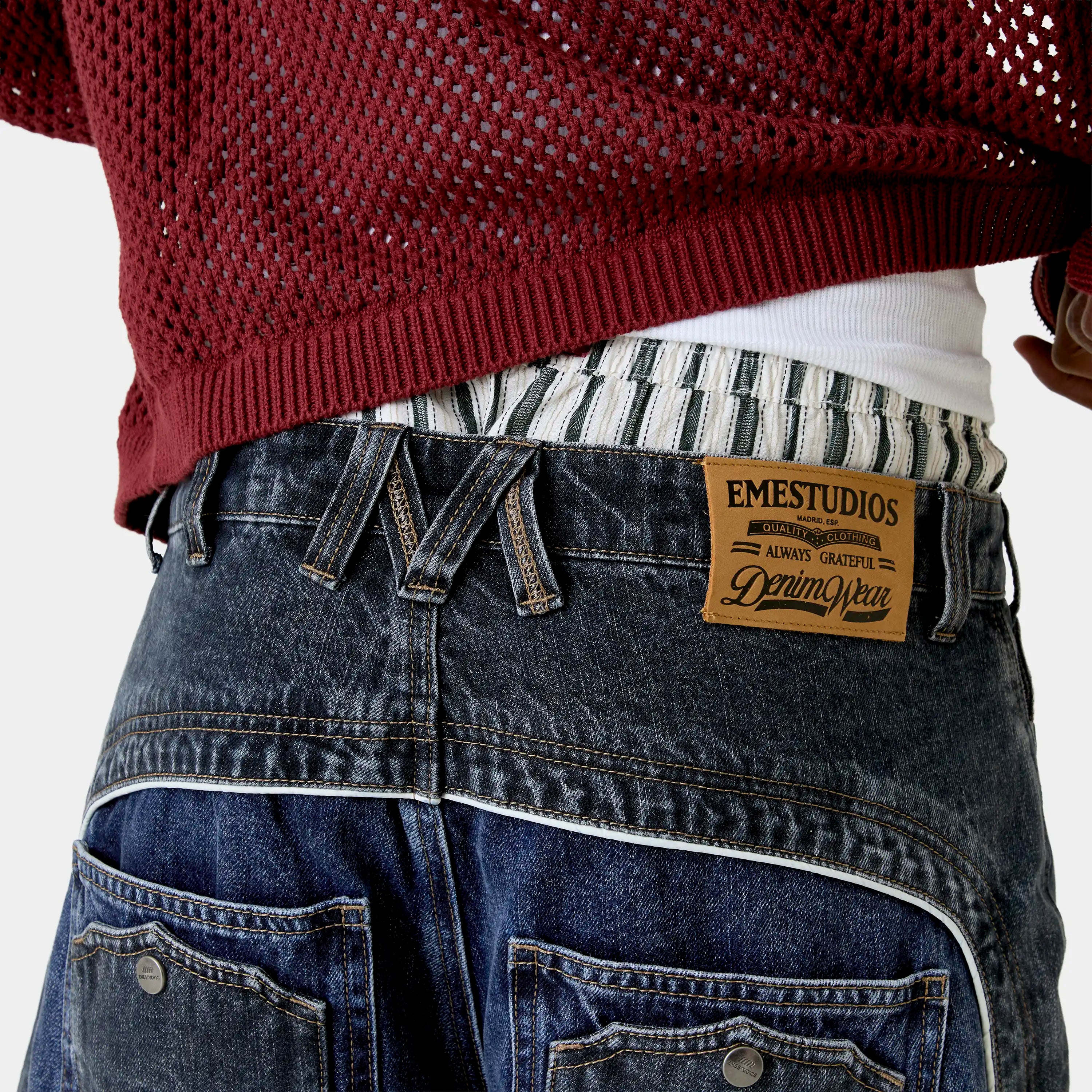 Dual Scratched Denim Shorts Shorts Eme Studios