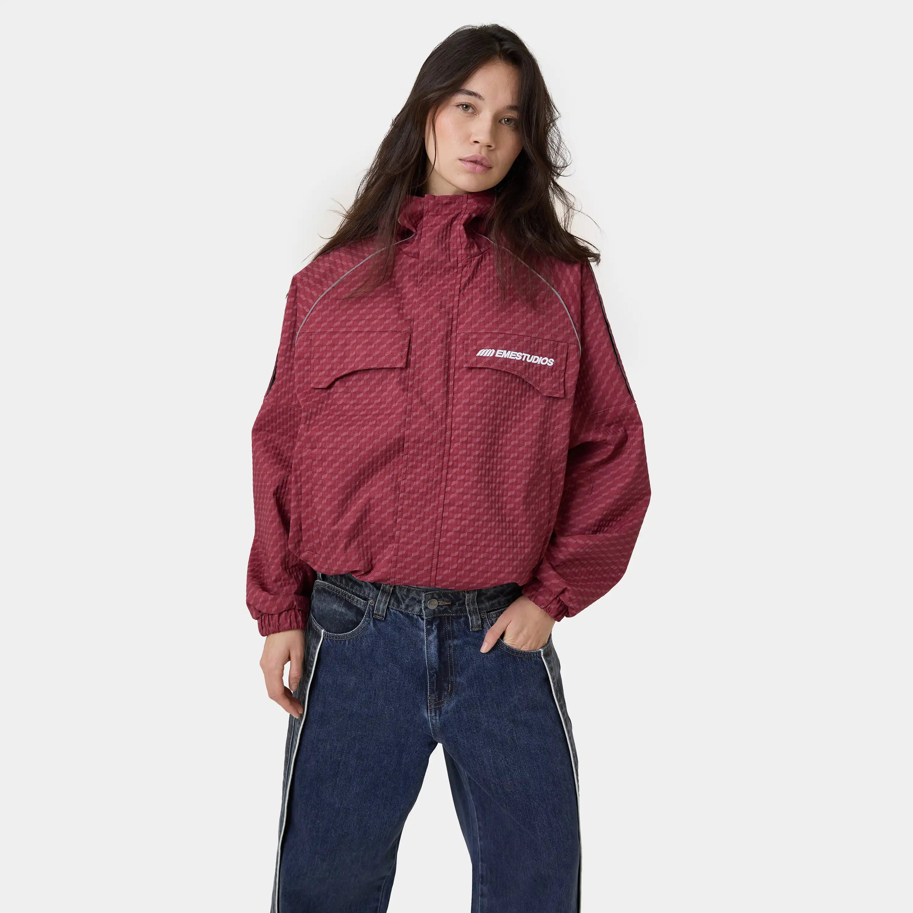 Echo Burgundy Grid Windbreaker Outerwear Eme Studios