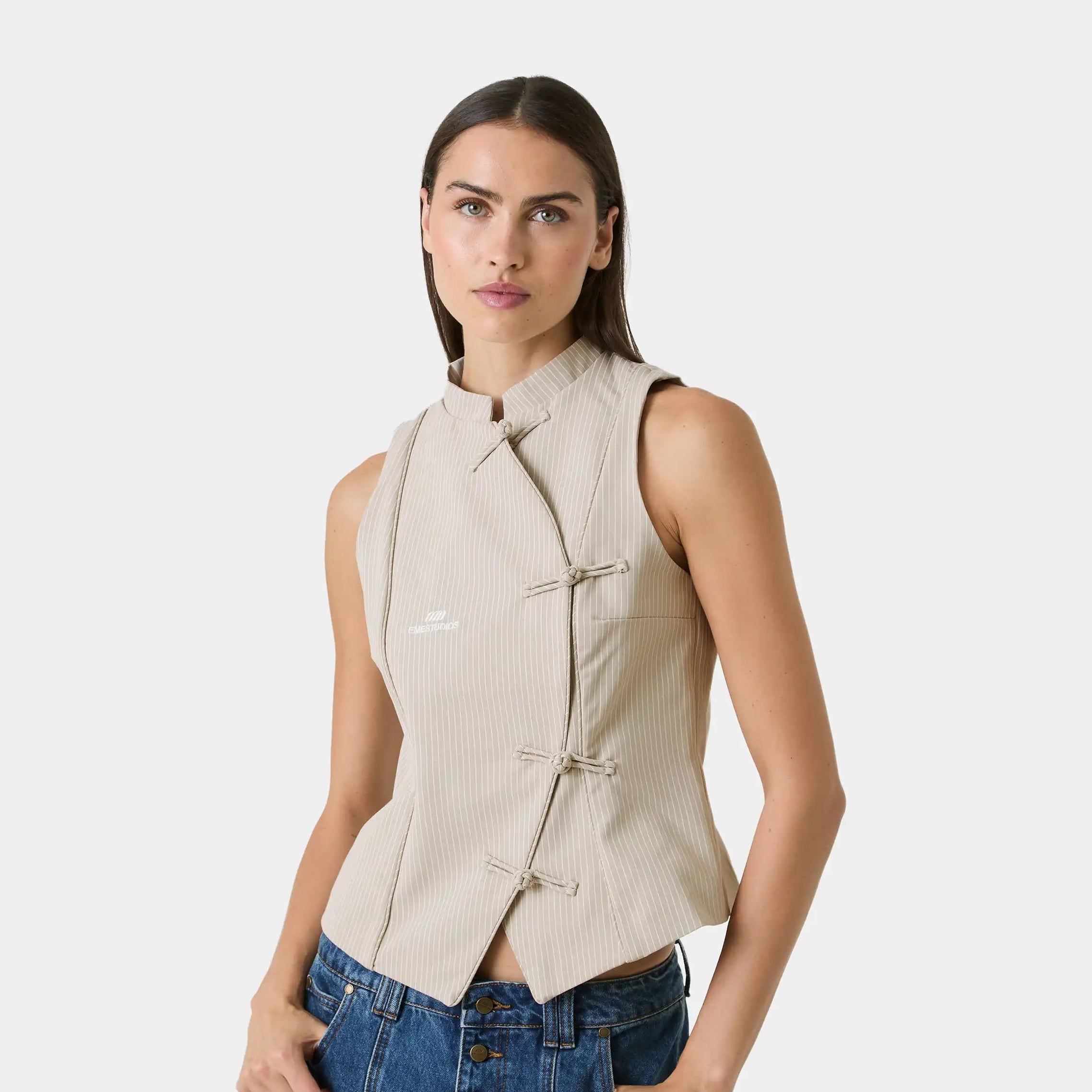 Modesta Off Sand Striped Vest Woman T-Shirts Eme Studios