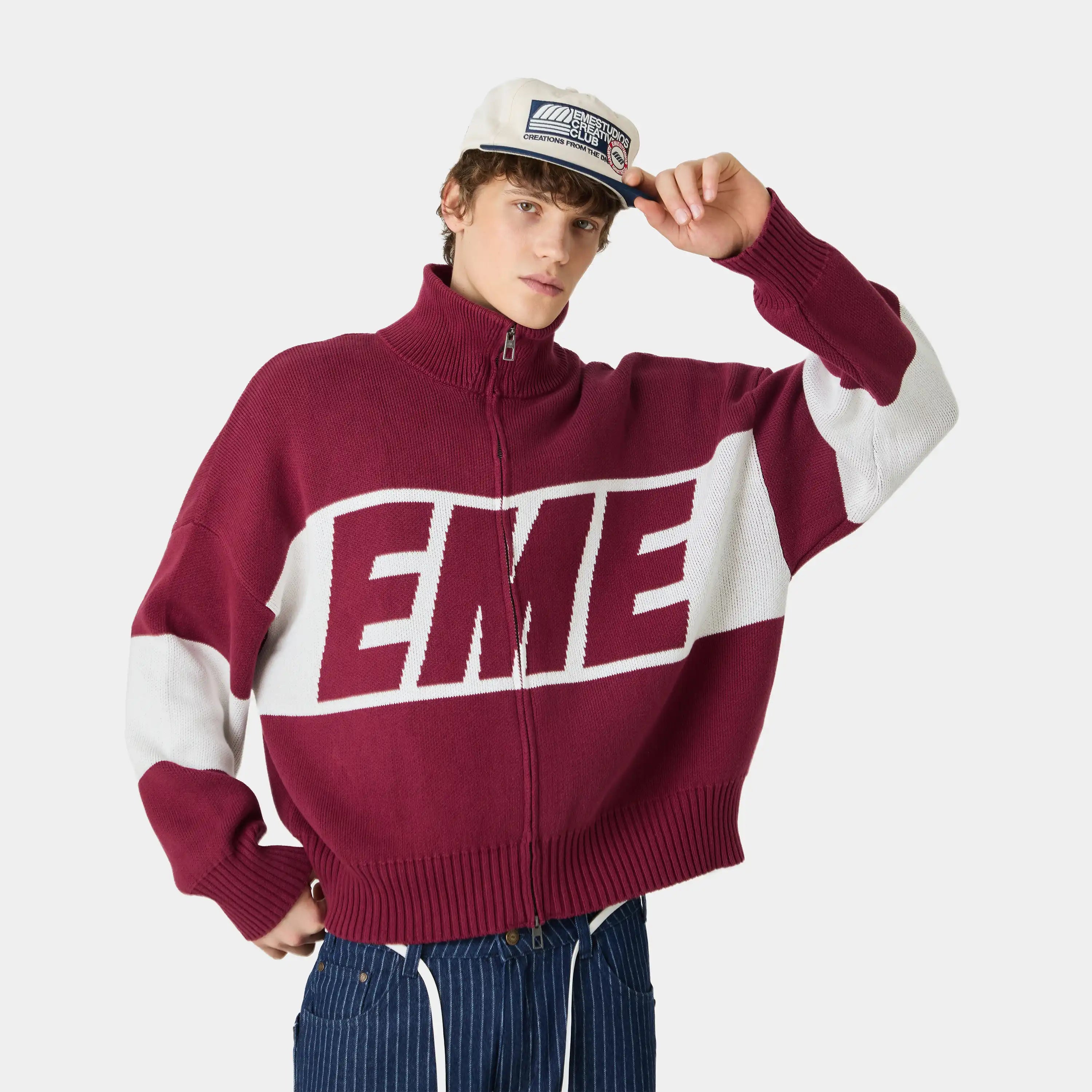 Thrill Burgundy Zipper Knit Knitwear eme
