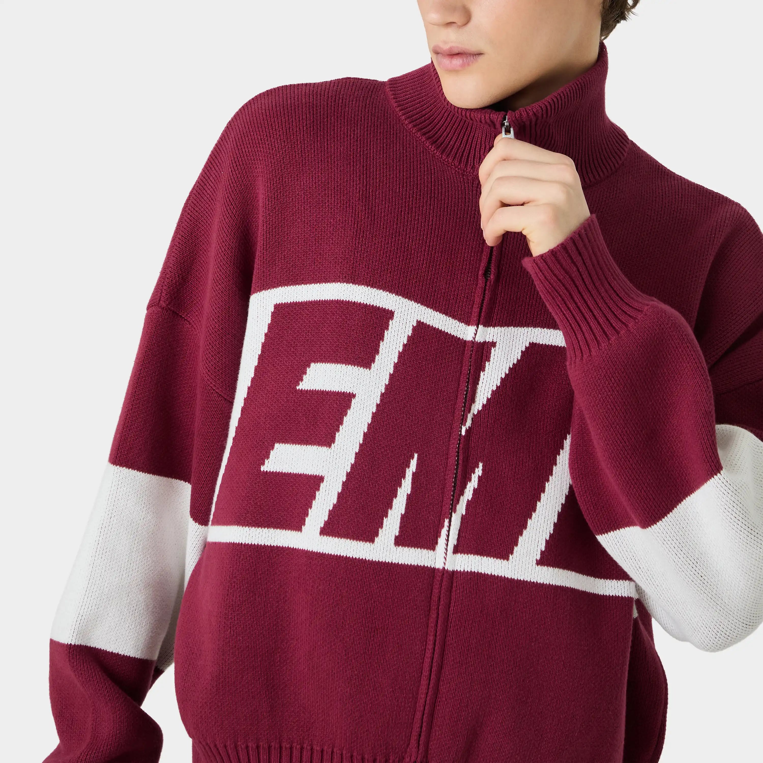 Thrill Burgundy Zipper Knit Knitwear eme