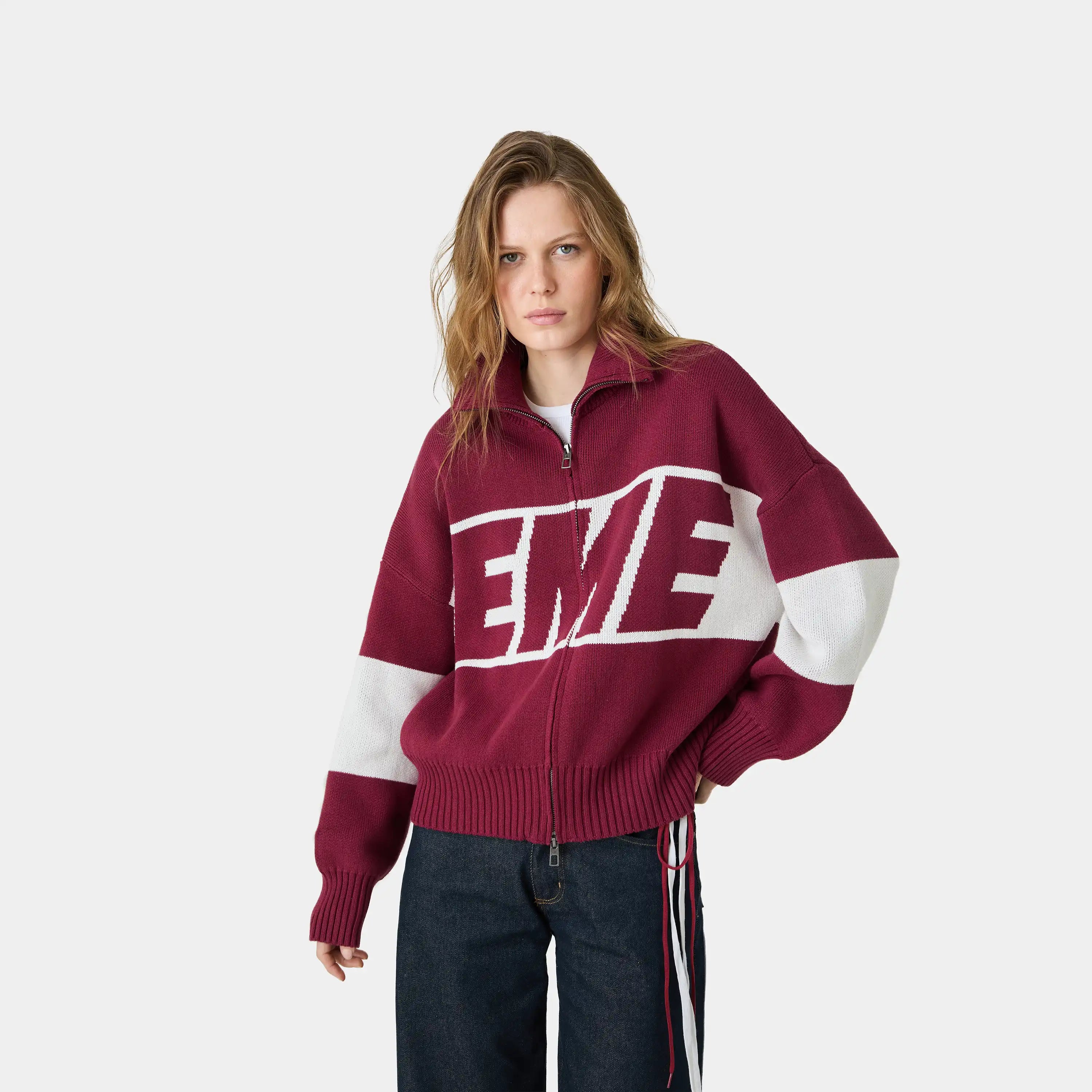 Thrill Burgundy Zipper Knit Knitwear eme