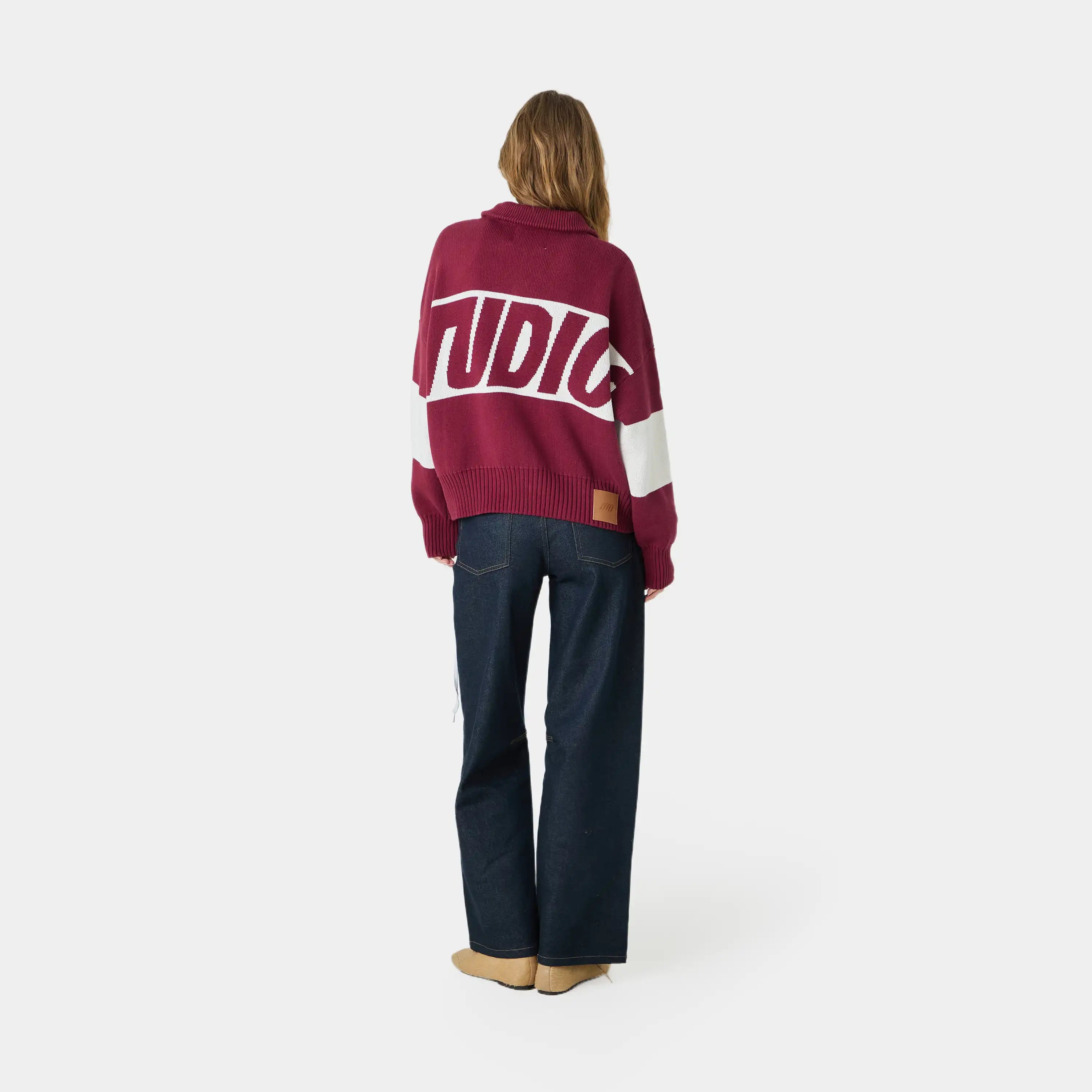 Thrill Burgundy Zipper Knit Knitwear eme