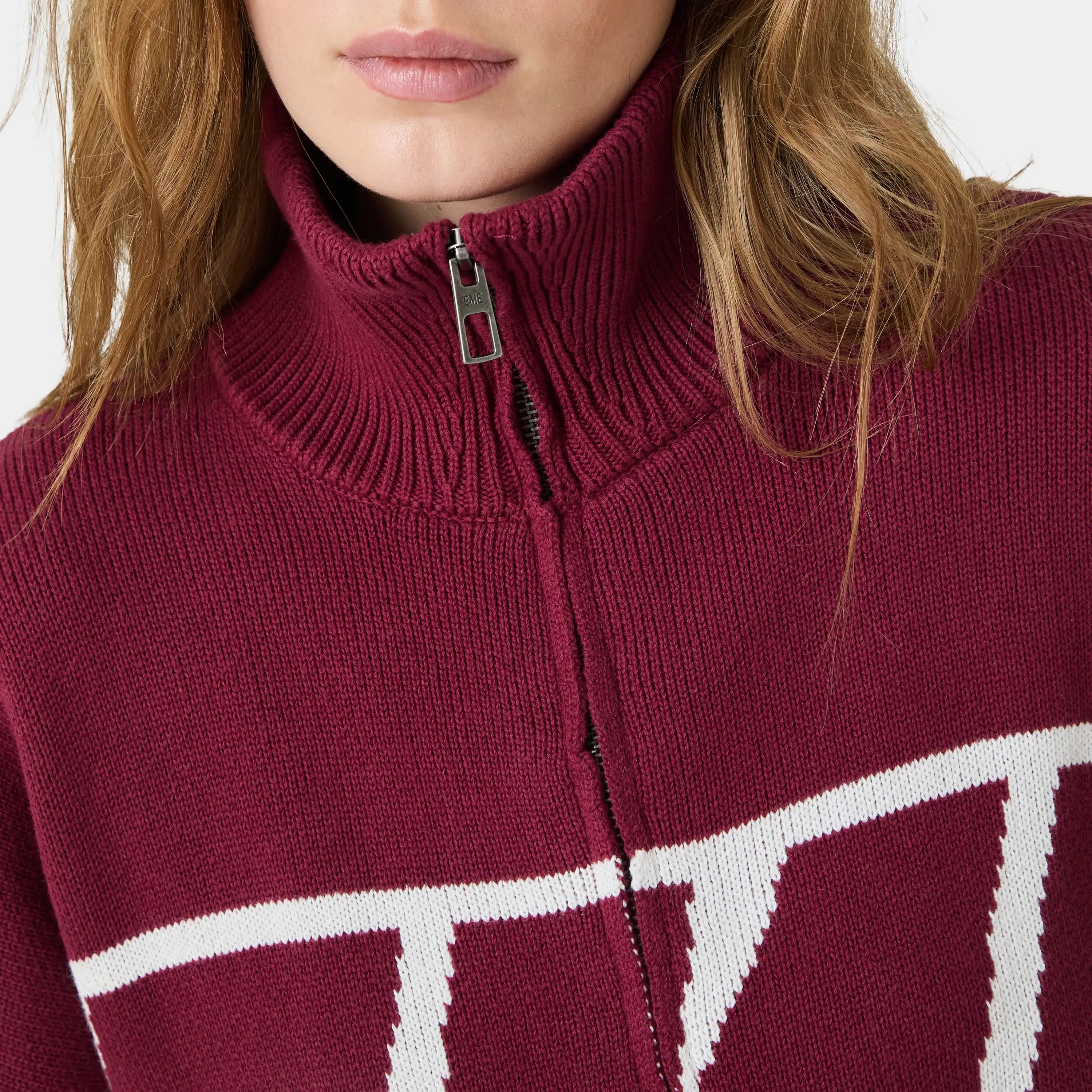 Thrill Burgundy Zipper Knit Knitwear eme