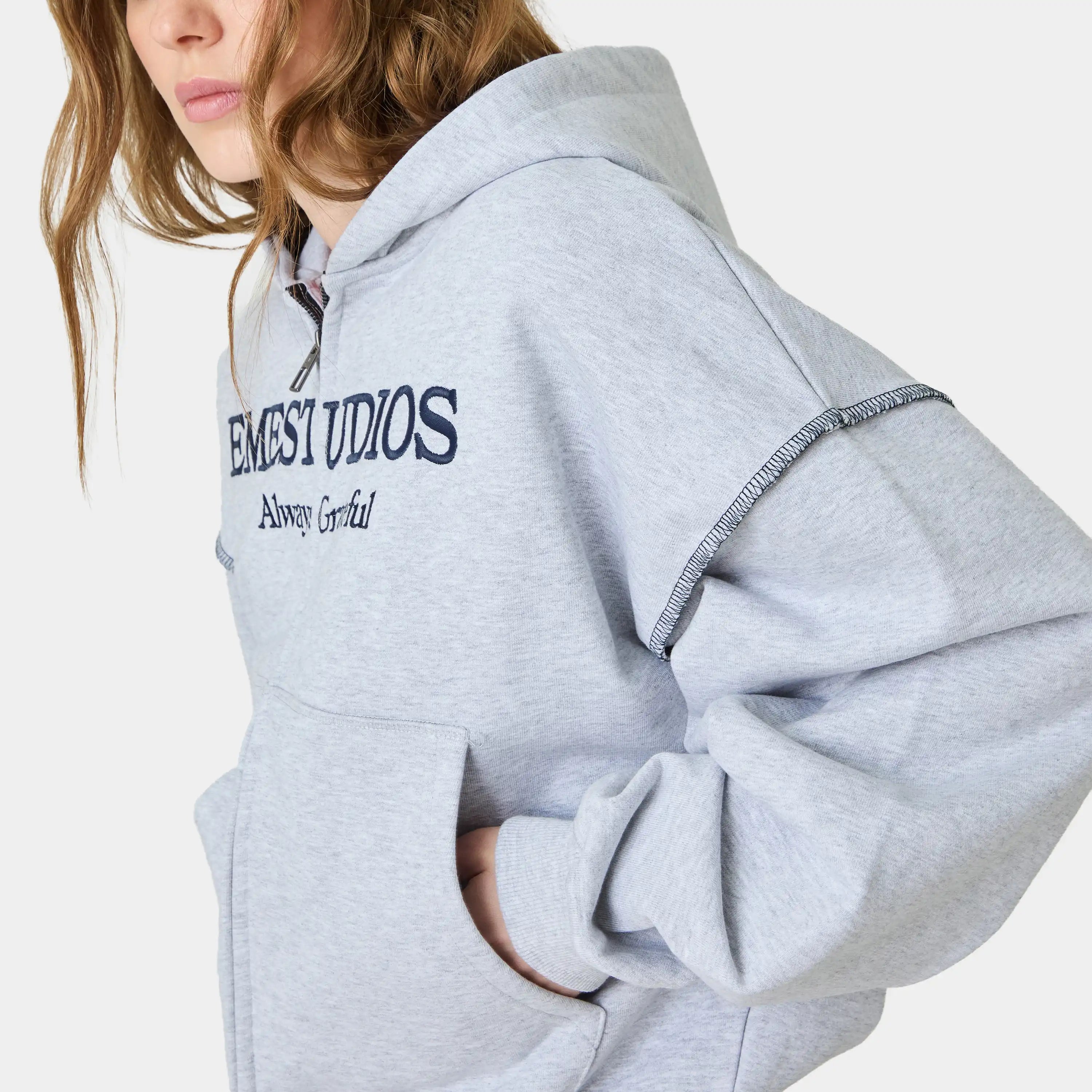 Capri Heather Grey Full Zip Hoodies eme